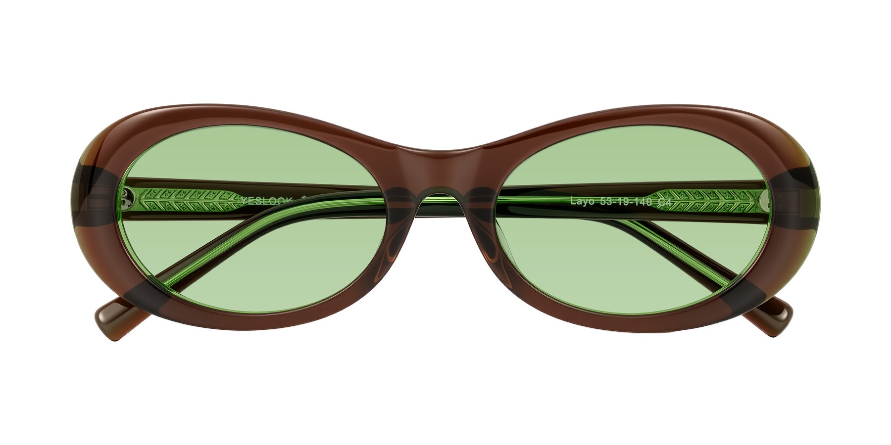 Folded Front of Layo in Brown/Green with Medium Green Tinted Lenses