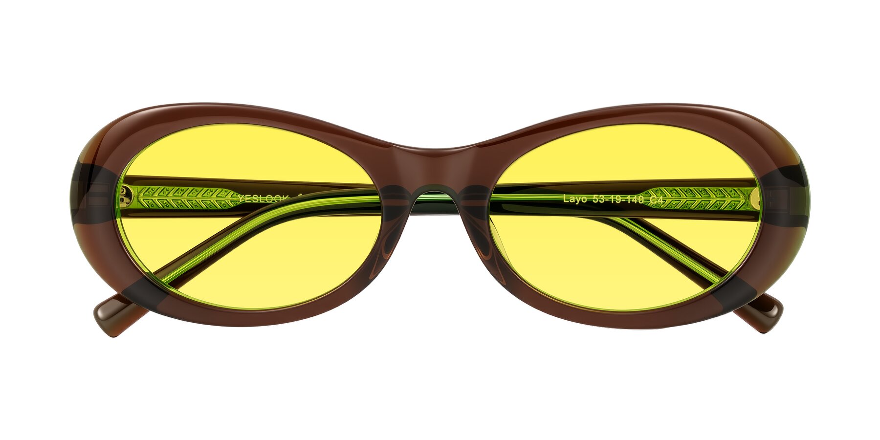 Folded Front of Layo in Brown/Green with Medium Yellow Tinted Lenses