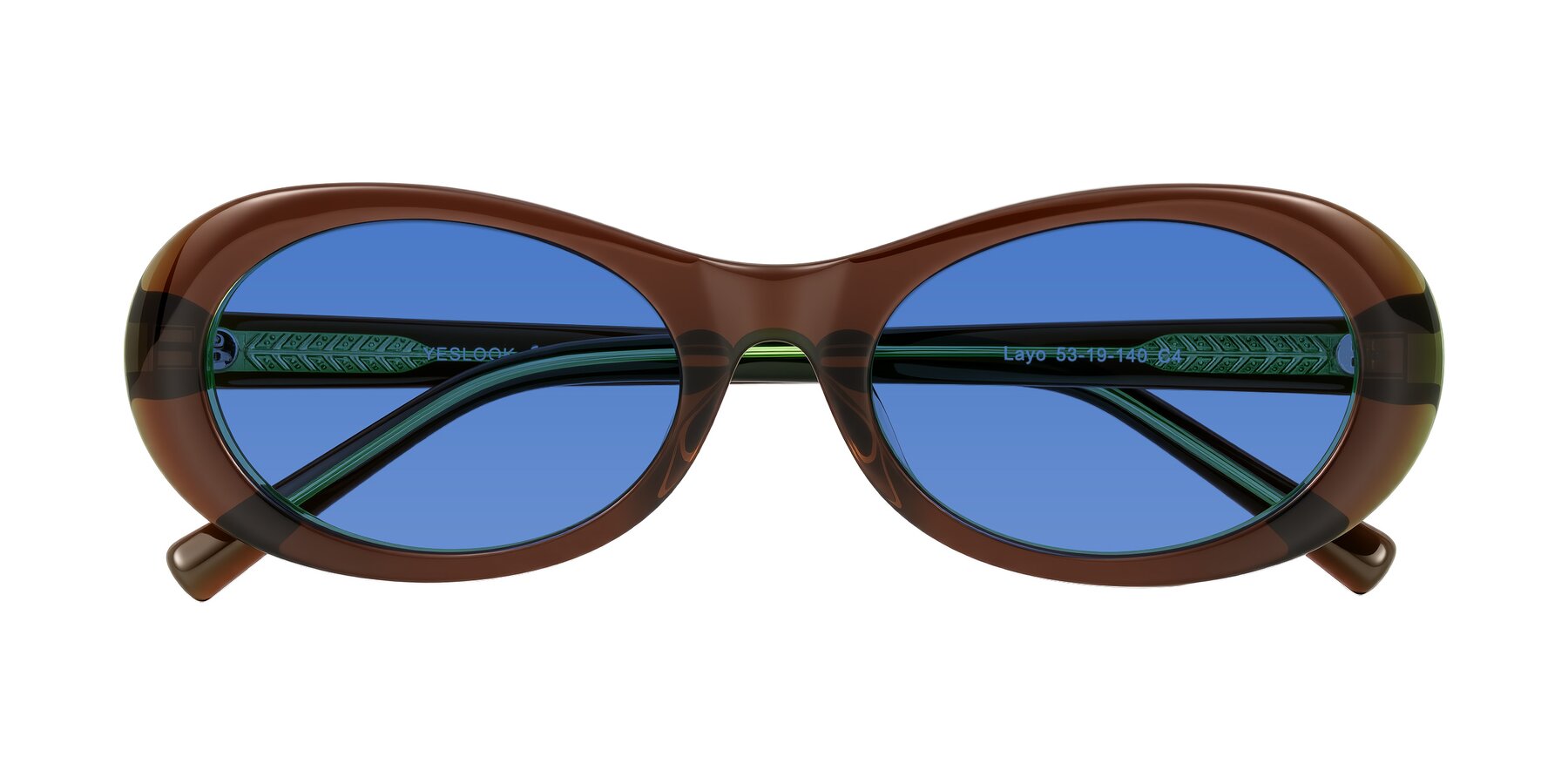 Folded Front of Layo in Brown/Green with Blue Tinted Lenses