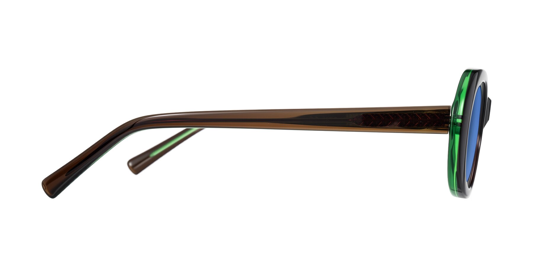 Side of Layo in Brown/Green with Blue Tinted Lenses