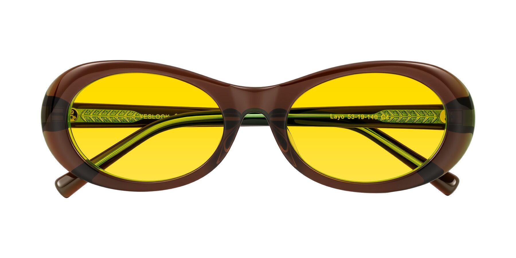 Folded Front of Layo in Brown/Green with Yellow Tinted Lenses
