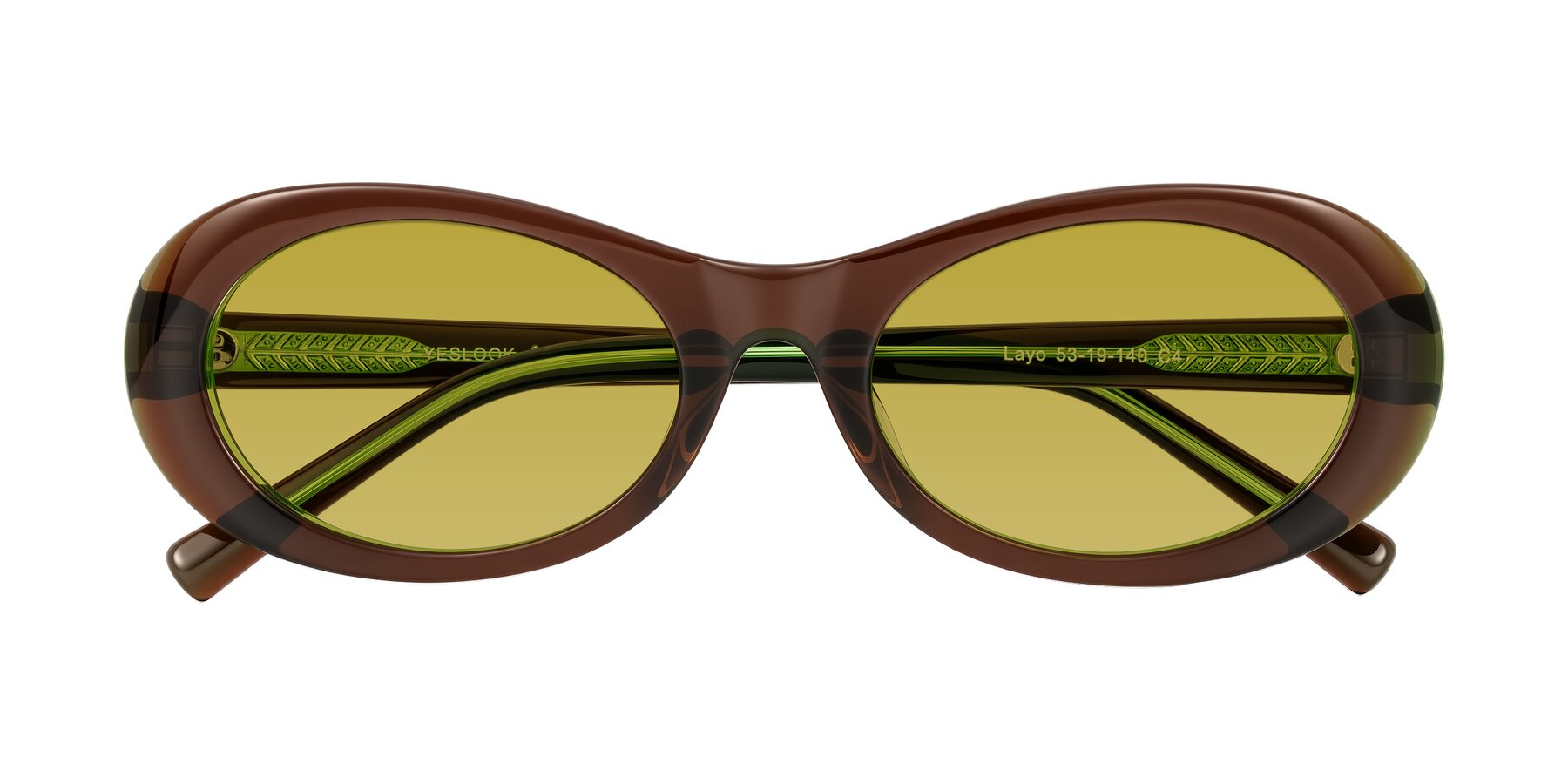 Folded Front of Layo in Brown/Green with Champagne Tinted Lenses