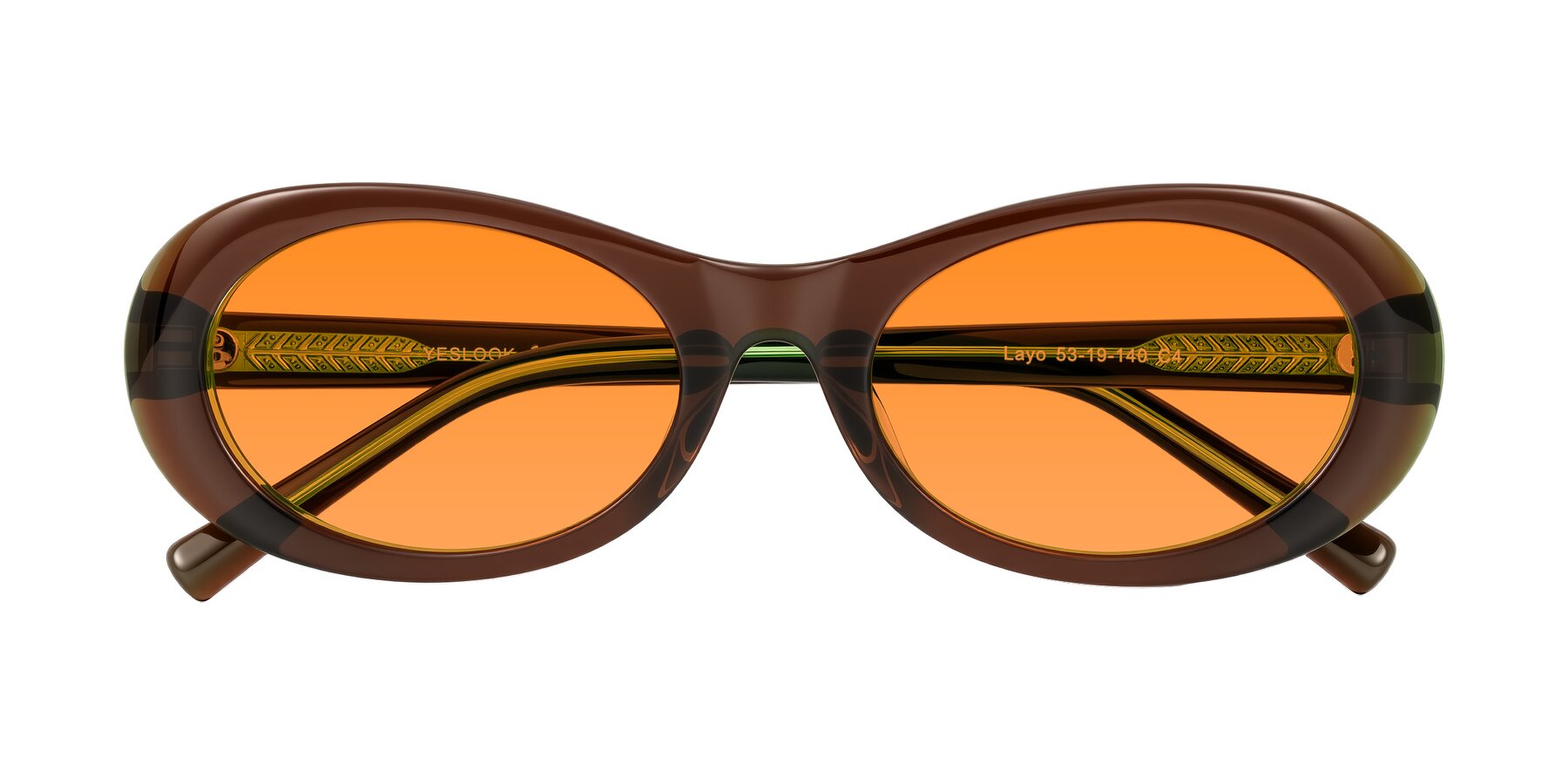 Folded Front of Layo in Brown/Green with Orange Tinted Lenses