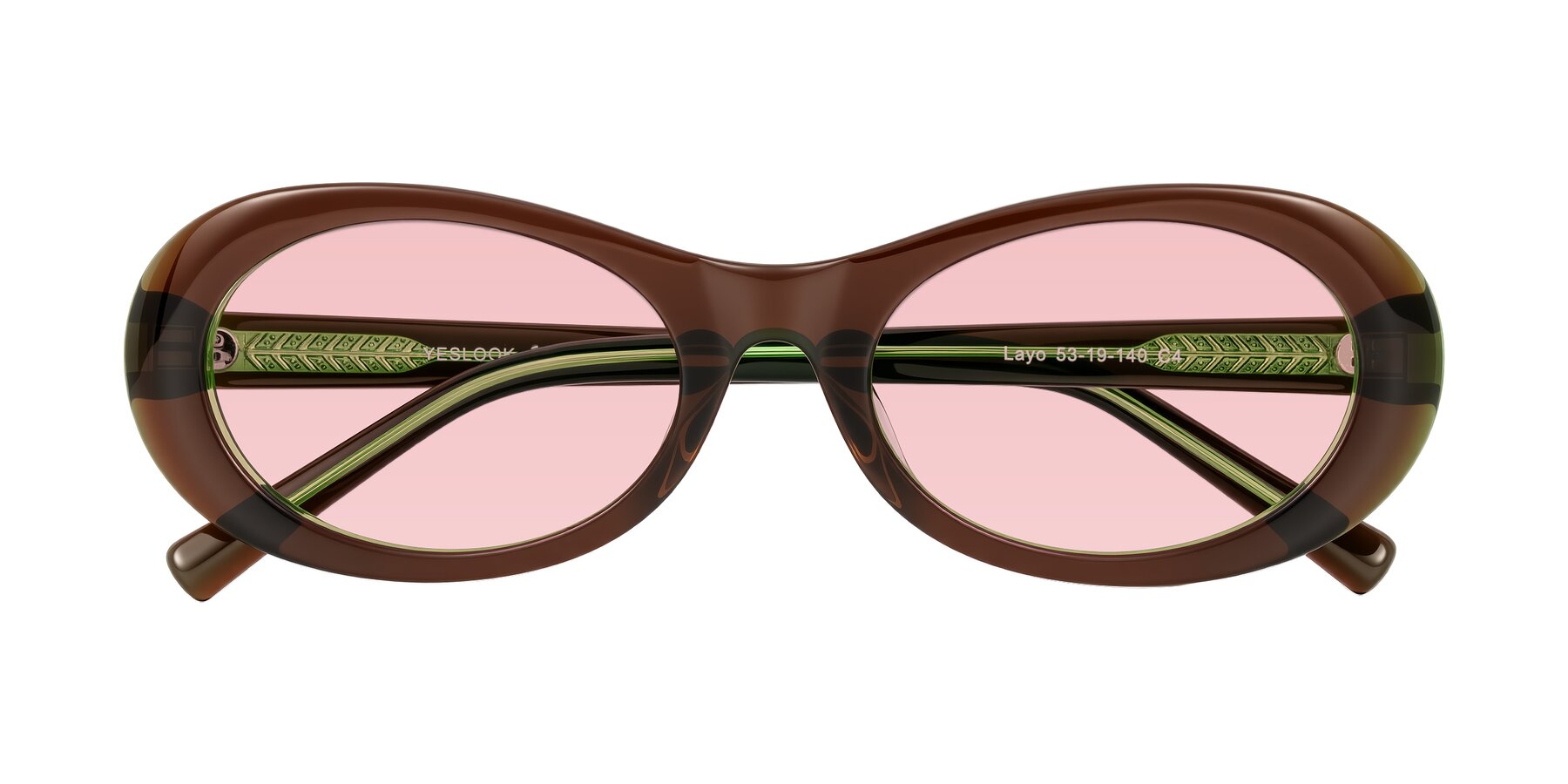 Folded Front of Layo in Brown/Green with Light Garnet Tinted Lenses
