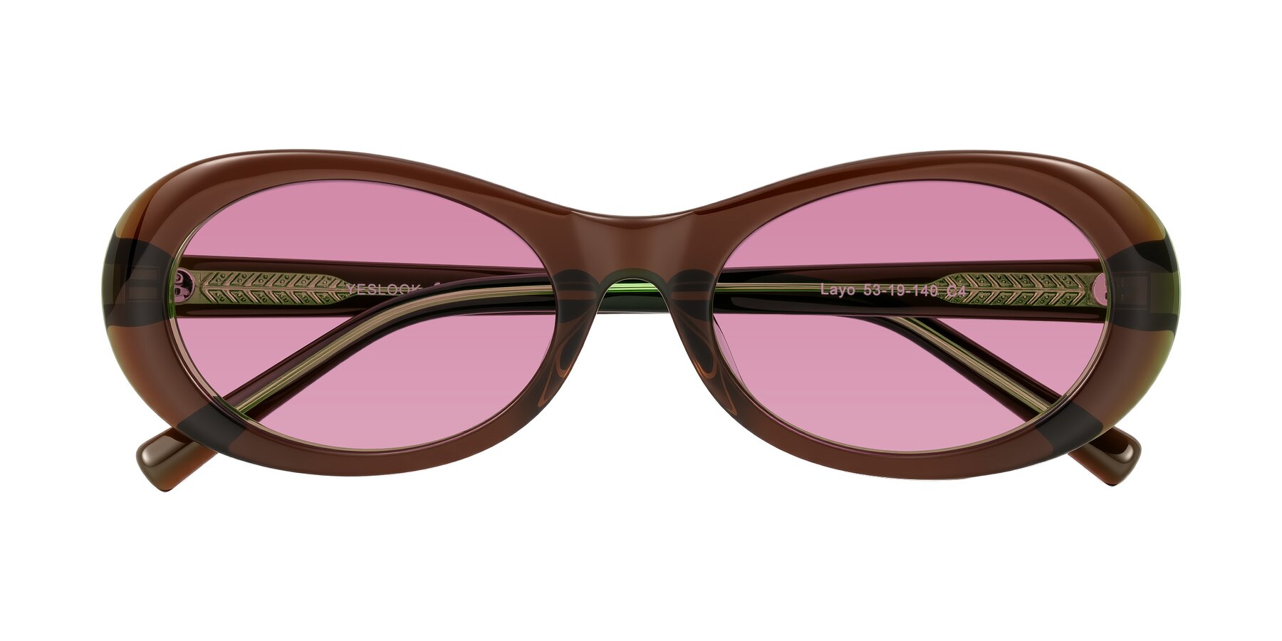 Folded Front of Layo in Brown/Green with Medium Wine Tinted Lenses