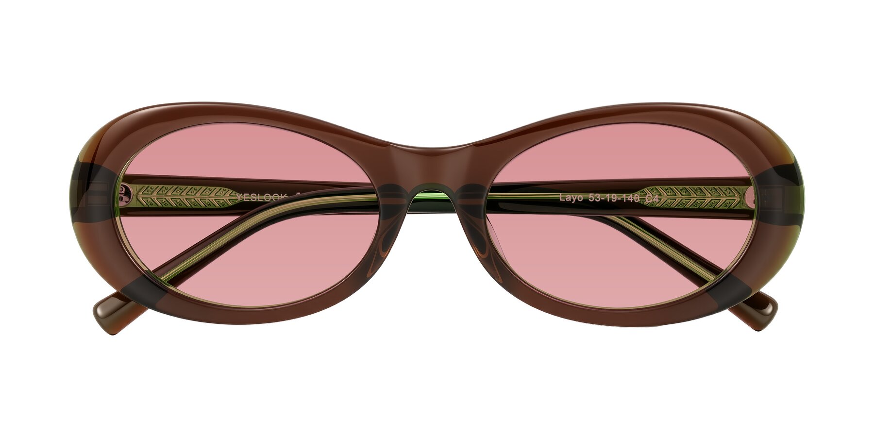 Folded Front of Layo in Brown/Green with Medium Garnet Tinted Lenses