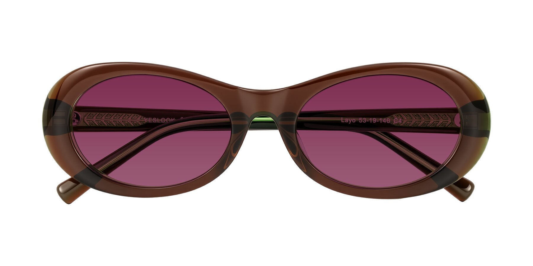 Folded Front of Layo in Brown/Green with Wine Tinted Lenses