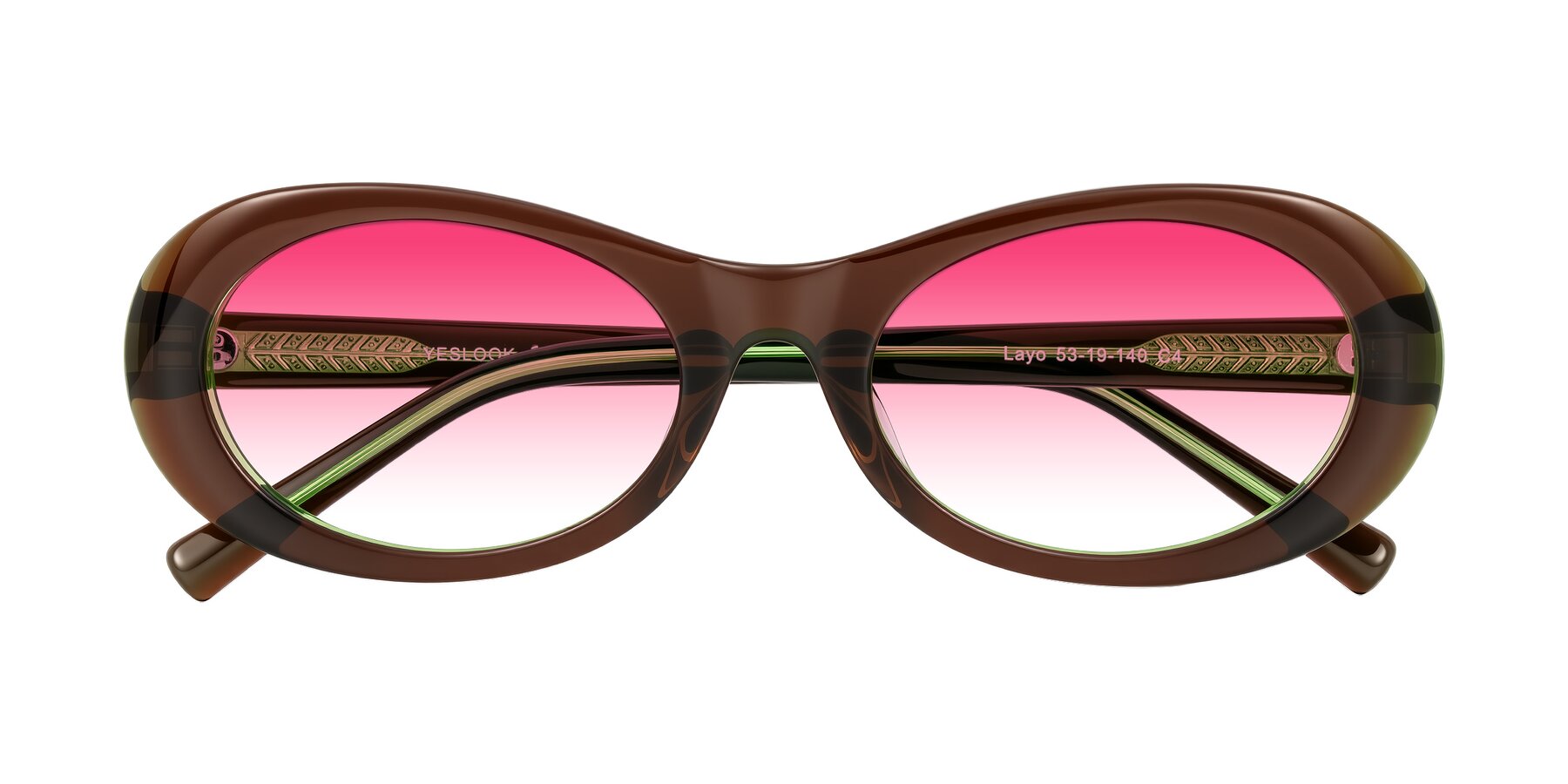 Folded Front of Layo in Brown/Green with Pink Gradient Lenses
