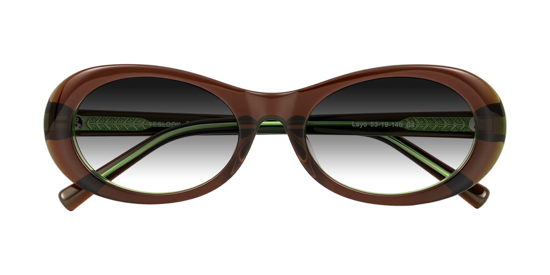 Folded Front of Layo in Brown/Green with Gray Gradient Lenses