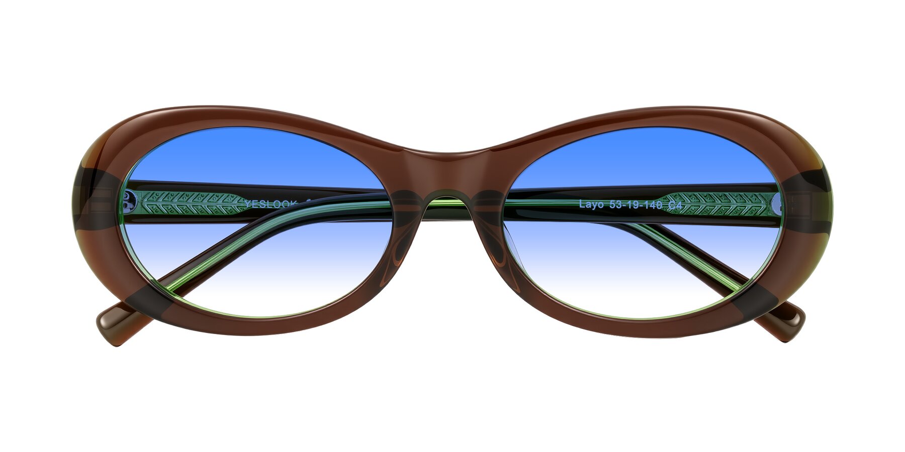 Folded Front of Layo in Brown/Green with Blue Gradient Lenses