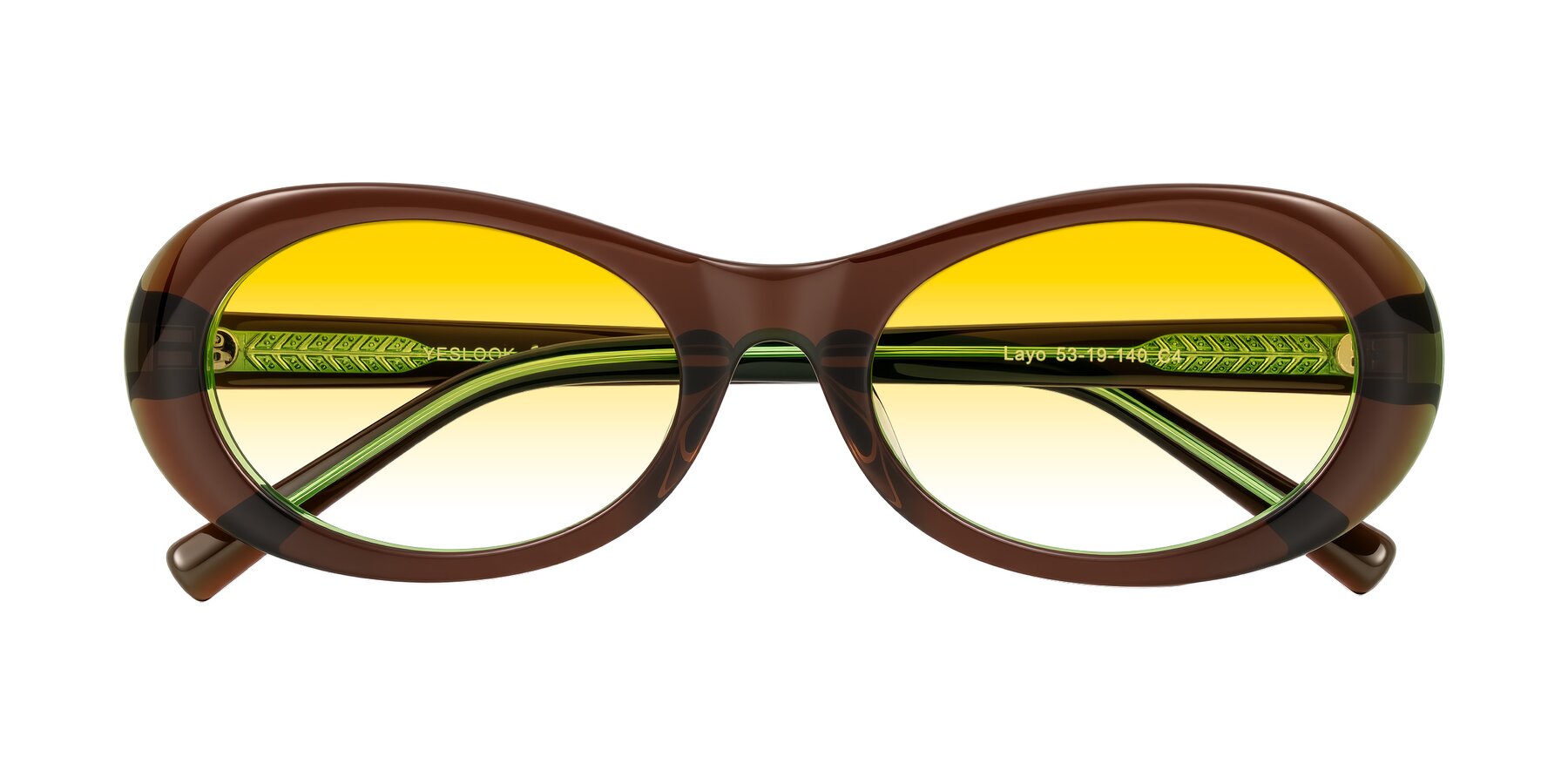 Folded Front of Layo in Brown/Green with Yellow Gradient Lenses
