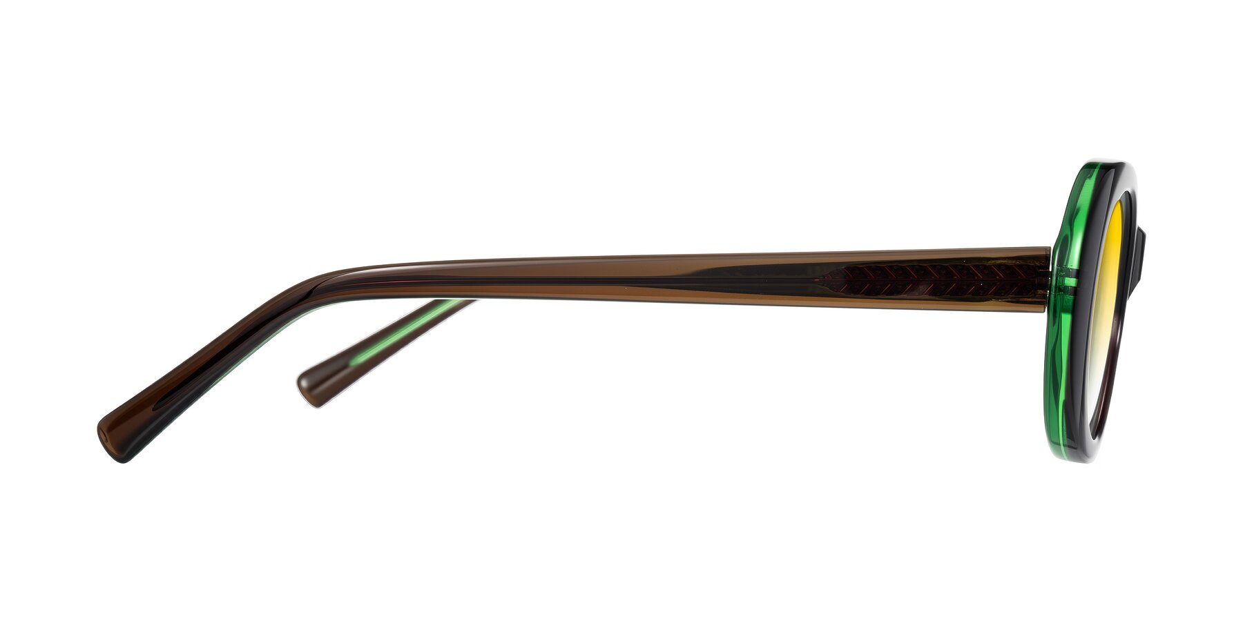 Side of Layo in Brown/Green with Yellow Gradient Lenses