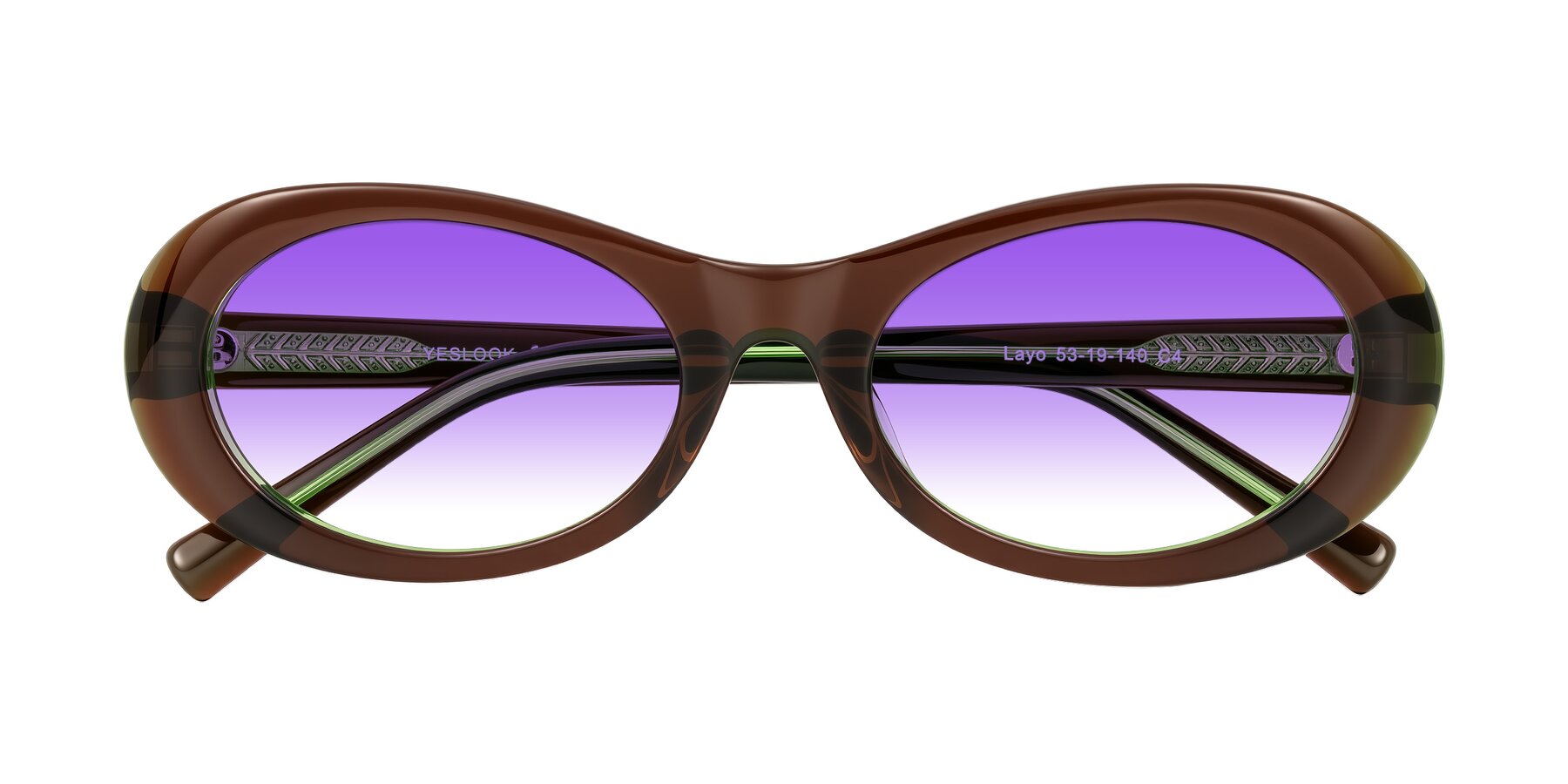 Folded Front of Layo in Brown/Green with Purple Gradient Lenses