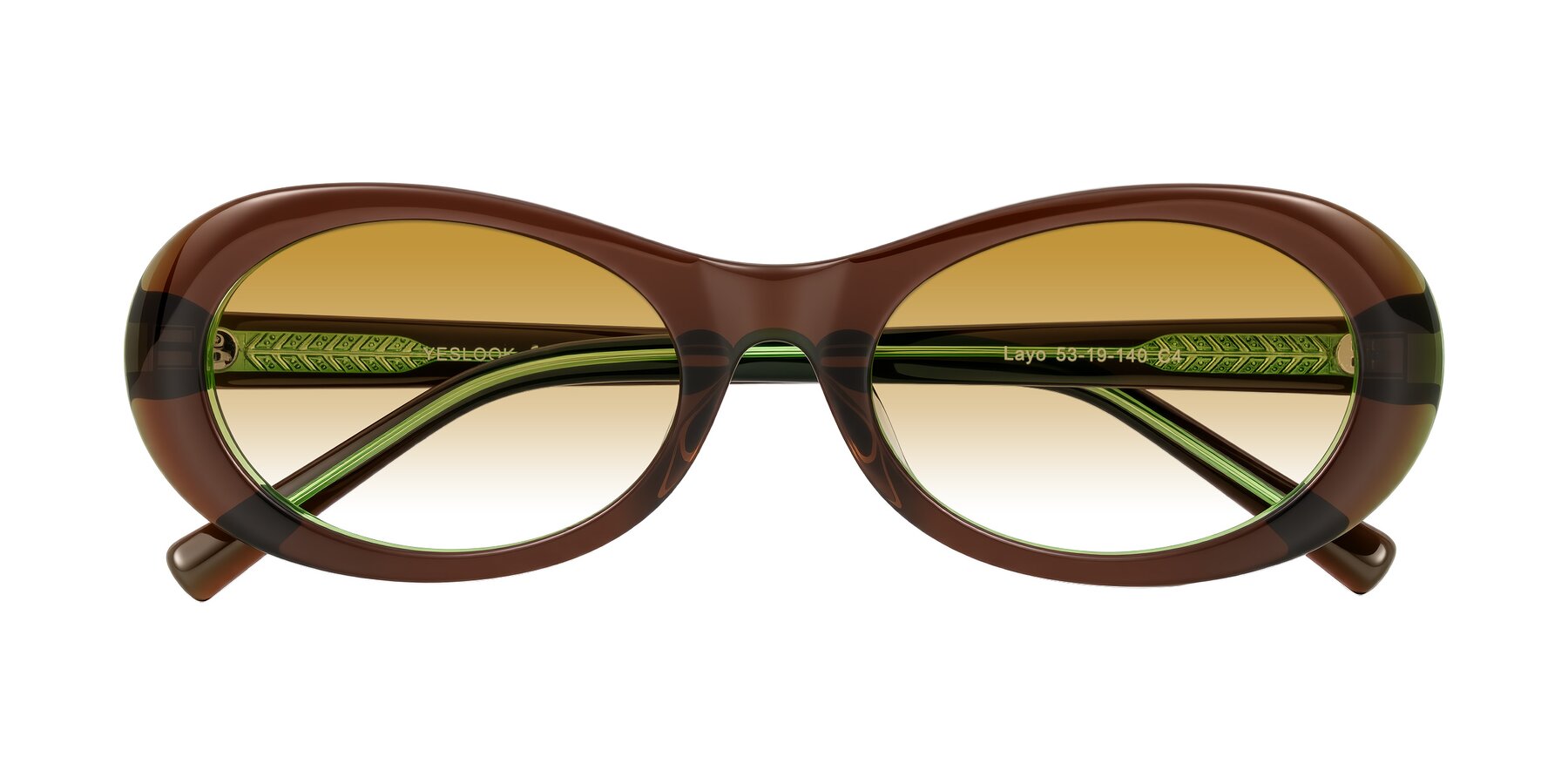 Folded Front of Layo in Brown/Green with Champagne Gradient Lenses