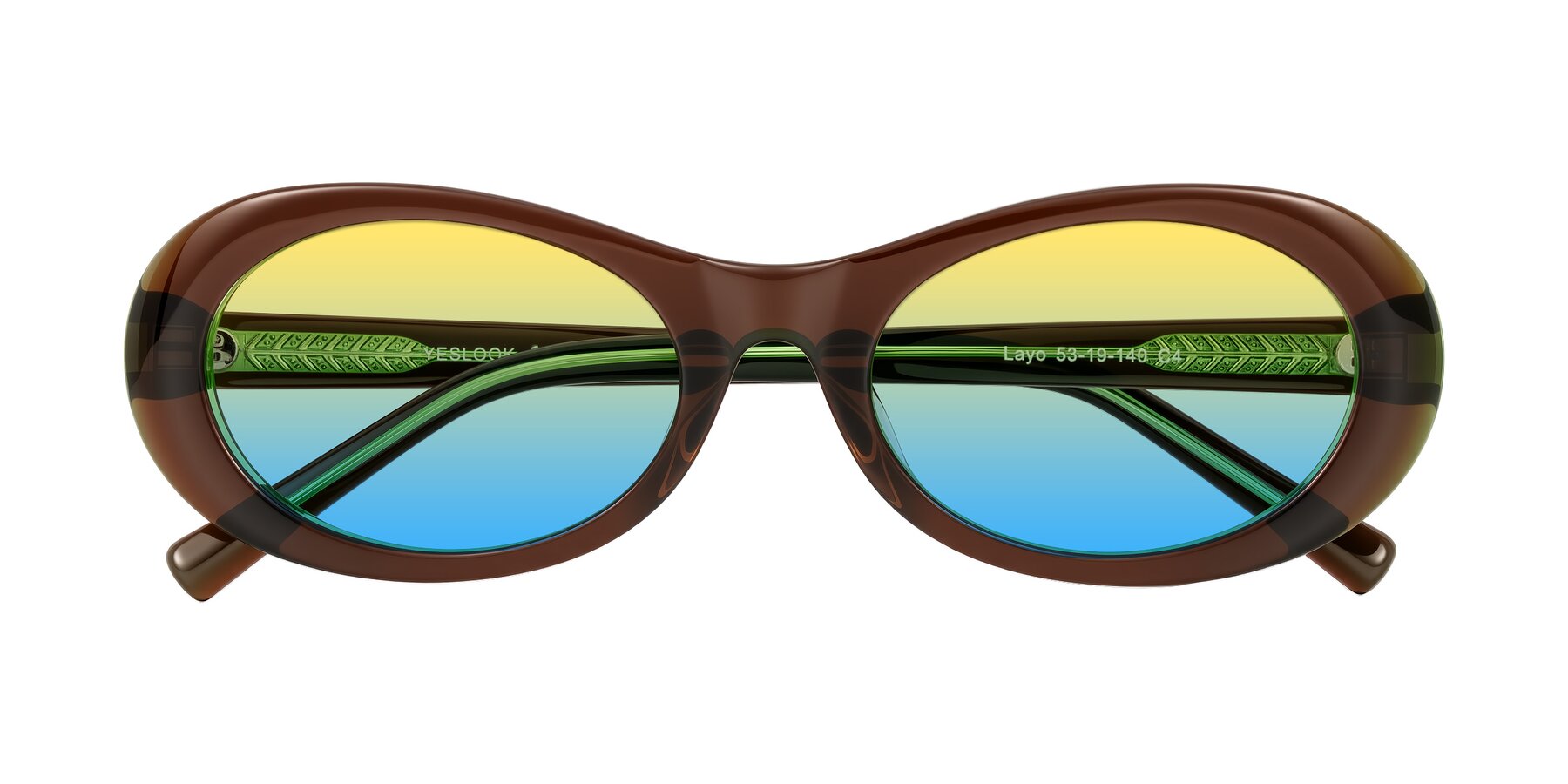 Folded Front of Layo in Brown/Green with Yellow / Blue Gradient Lenses