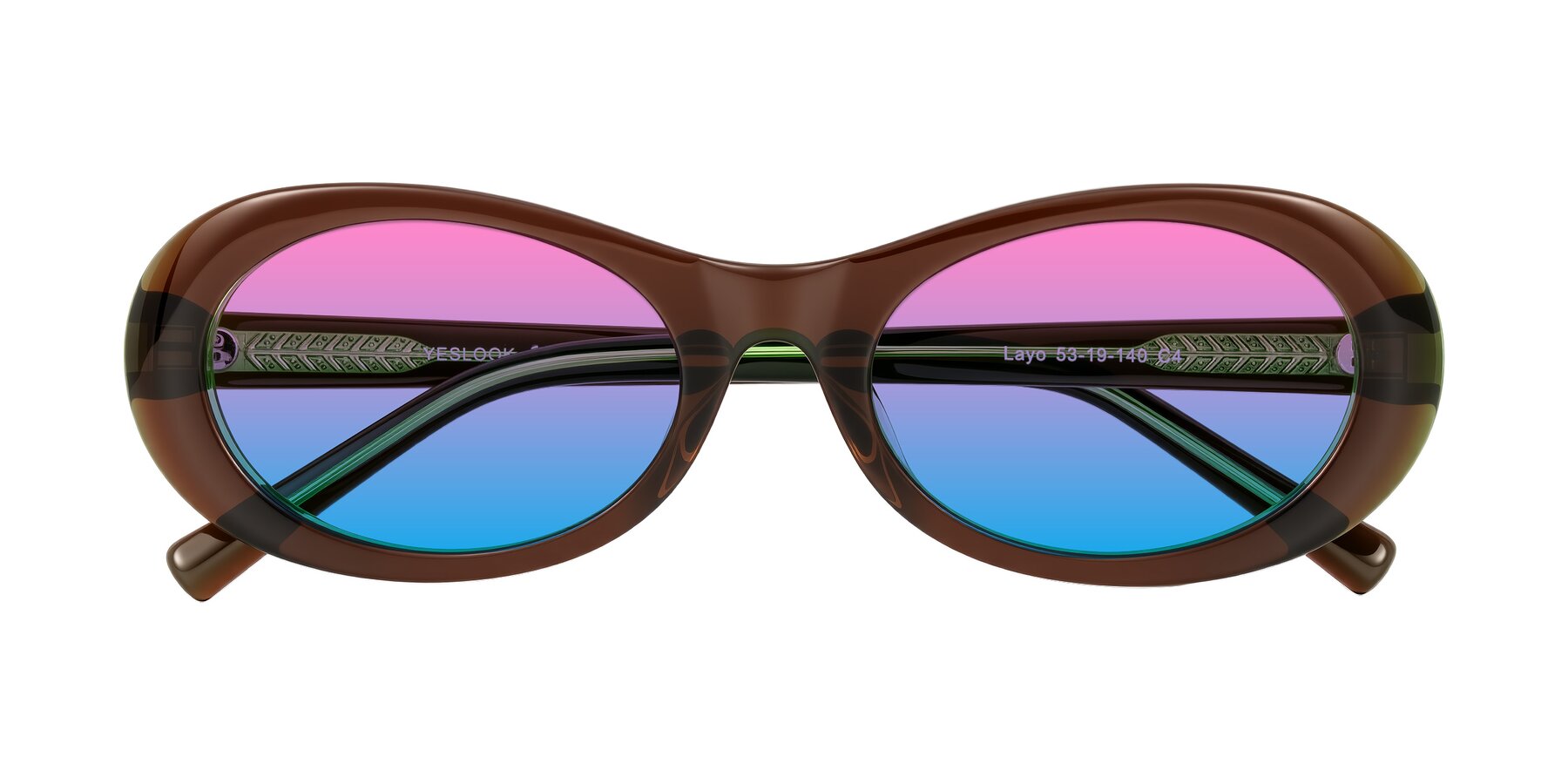Folded Front of Layo in Brown/Green with Pink / Blue Gradient Lenses