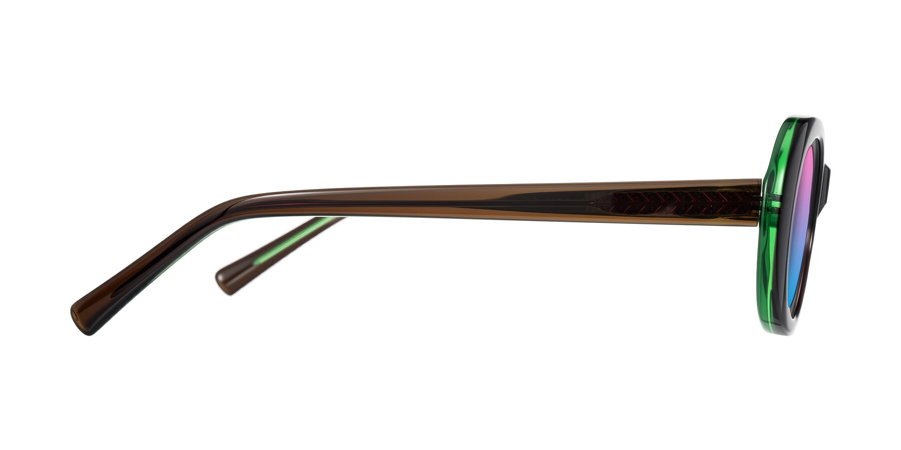 Side of Layo in Brown/Green with Pink / Blue Gradient Lenses