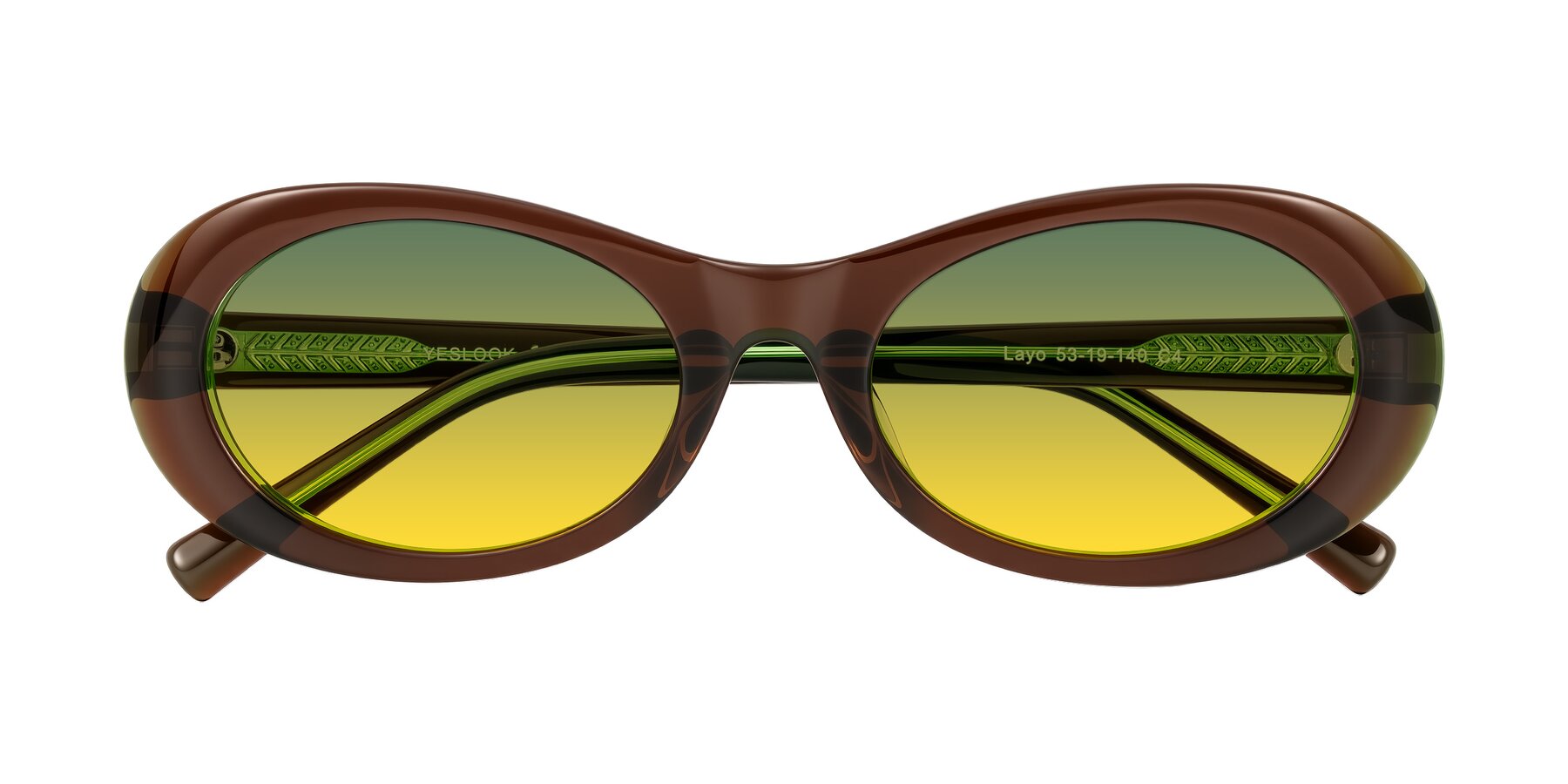 Folded Front of Layo in Brown/Green with Green / Yellow Gradient Lenses