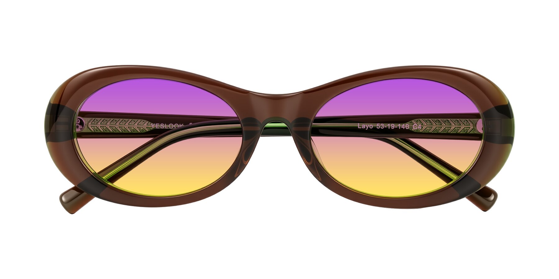 Folded Front of Layo in Brown/Green with Purple / Yellow Gradient Lenses
