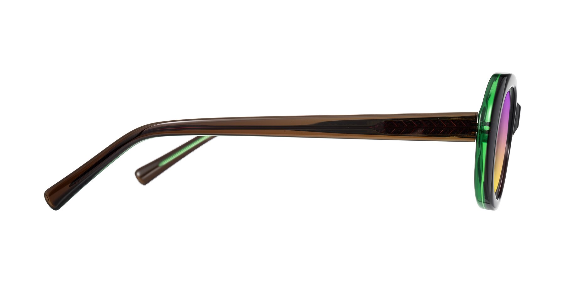 Side of Layo in Brown/Green with Purple / Yellow Gradient Lenses