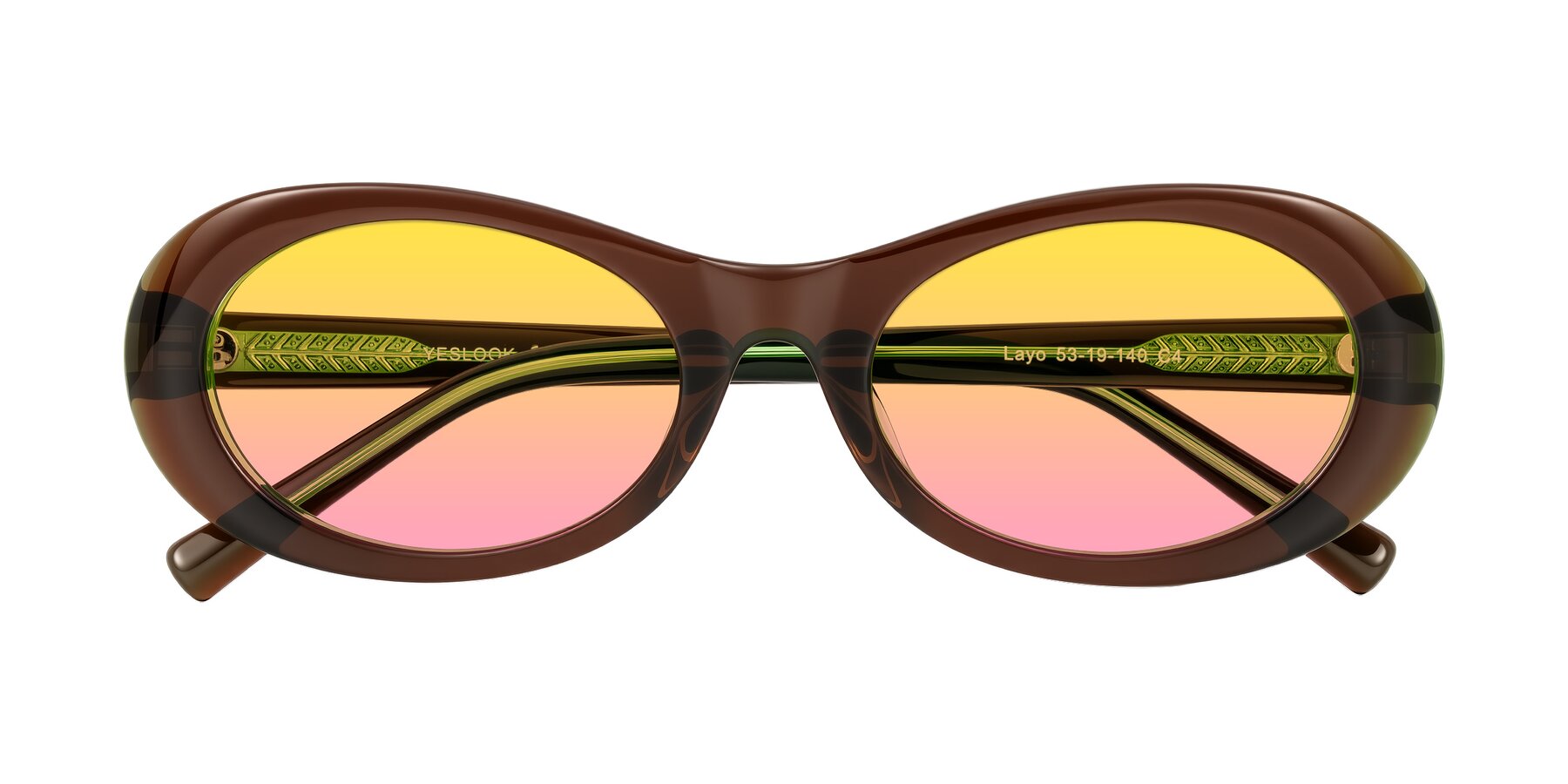 Folded Front of Layo in Brown/Green with Yellow / Pink Gradient Lenses