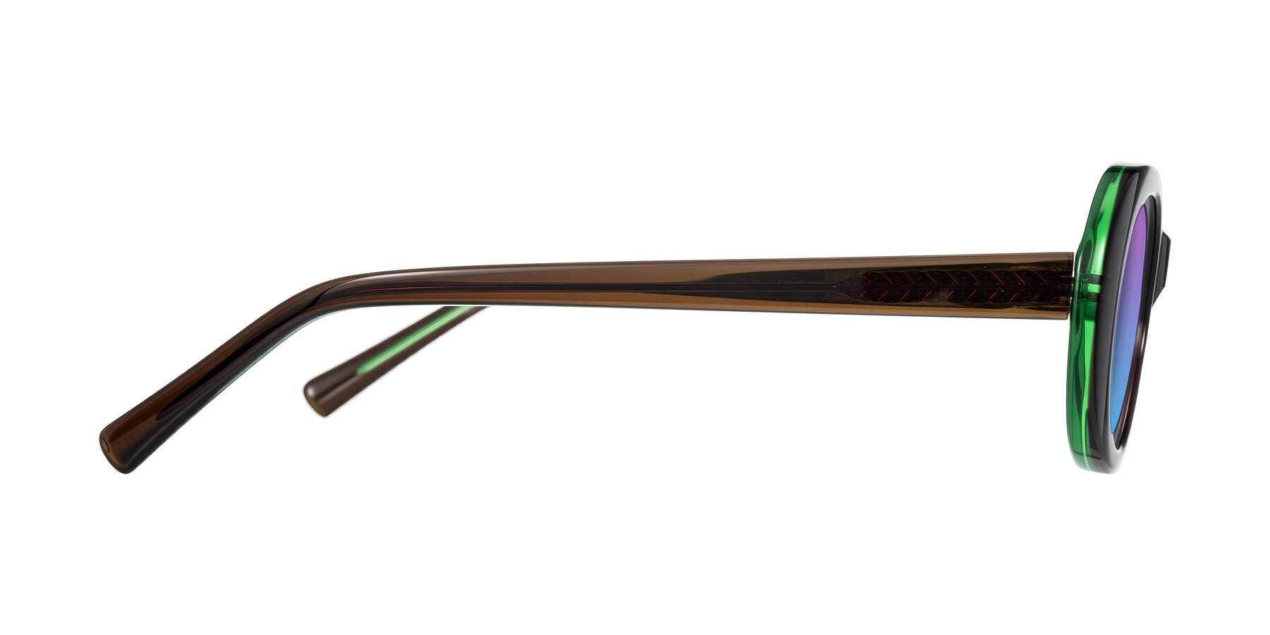 Side of Layo in Brown/Green with Purple / Blue Gradient Lenses