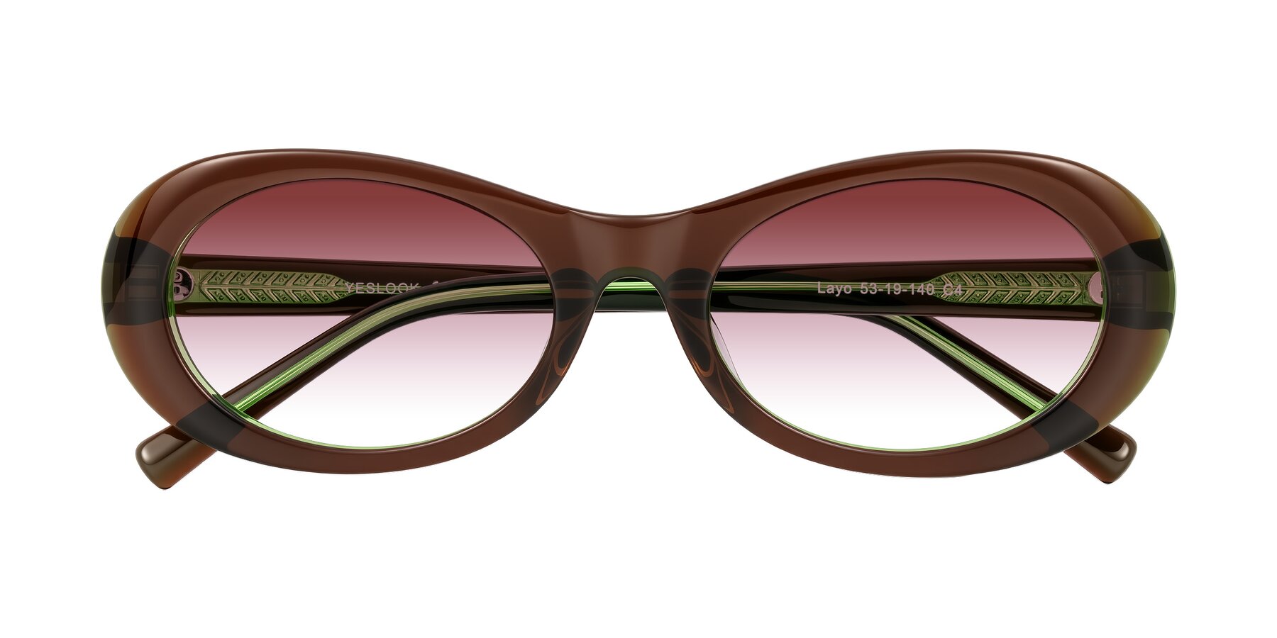 Folded Front of Layo in Brown/Green with Garnet Gradient Lenses