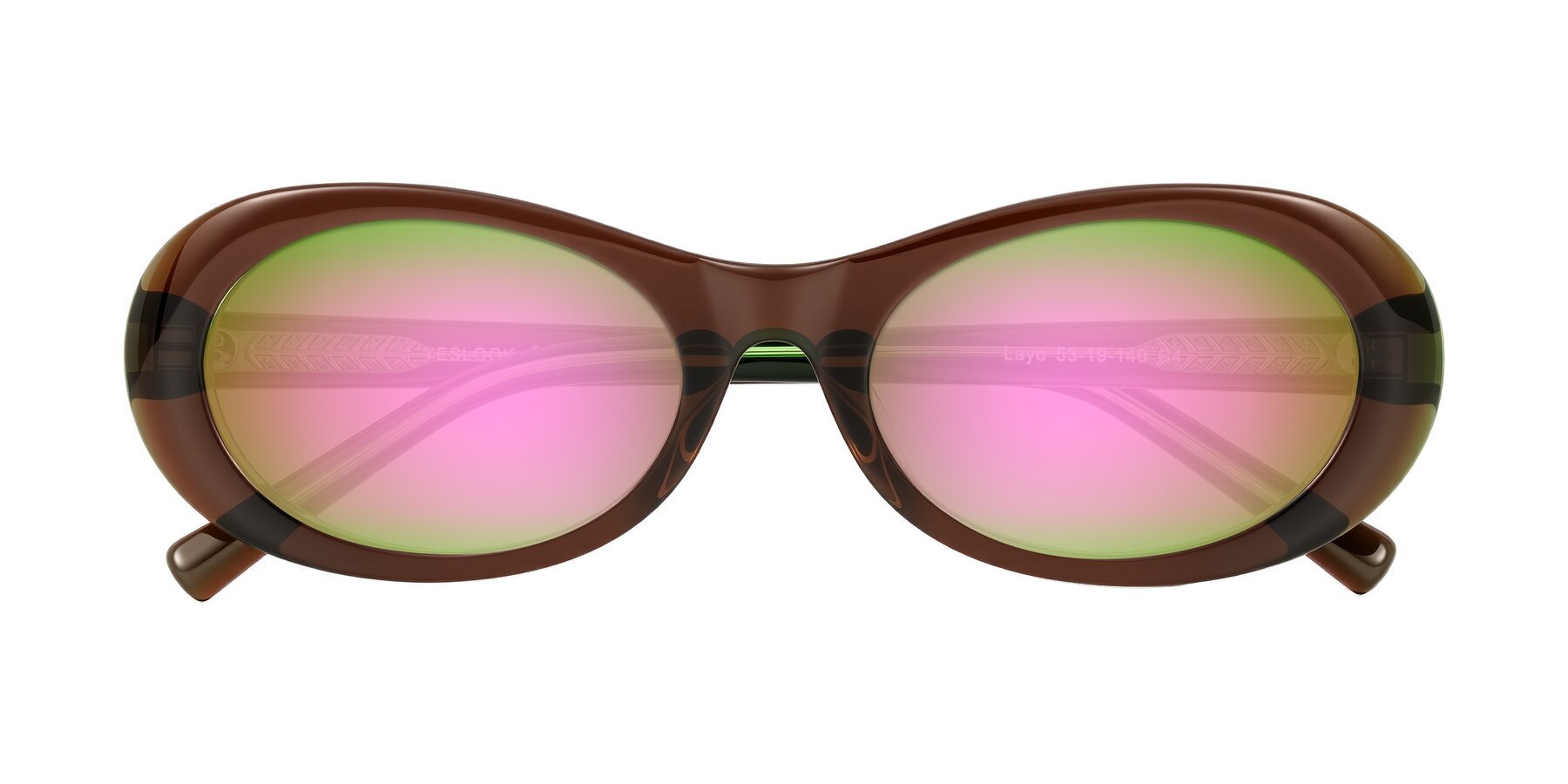 Folded Front of Layo in Brown/Green with Pink Mirrored Lenses