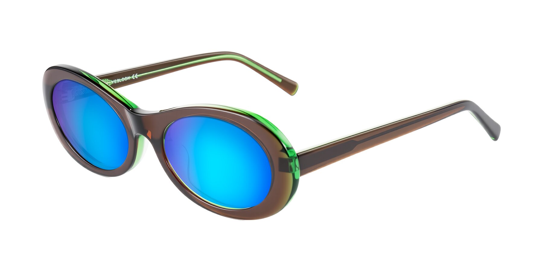 Angle of Layo in Brown/Green with Blue Mirrored Lenses
