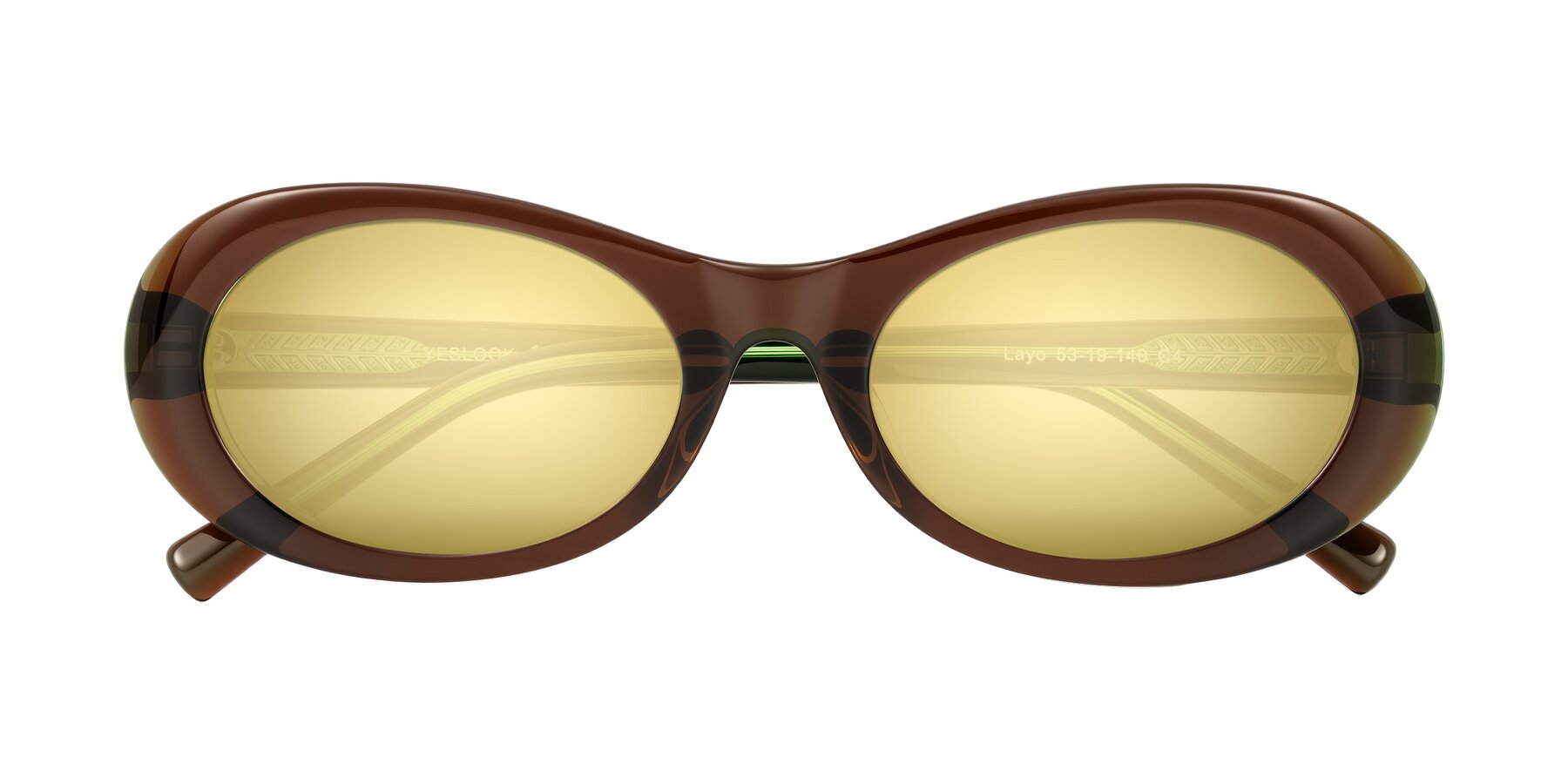 Folded Front of Layo in Brown/Green with Gold Mirrored Lenses