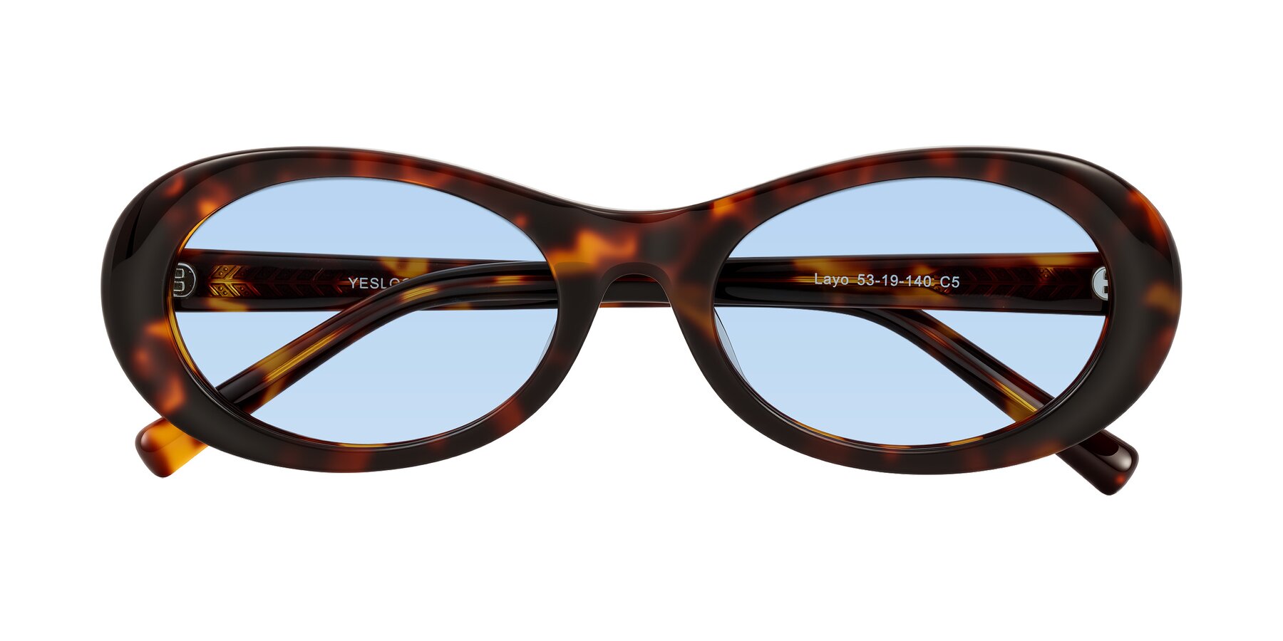 Folded Front of Layo in Tortoise with Light Blue Tinted Lenses