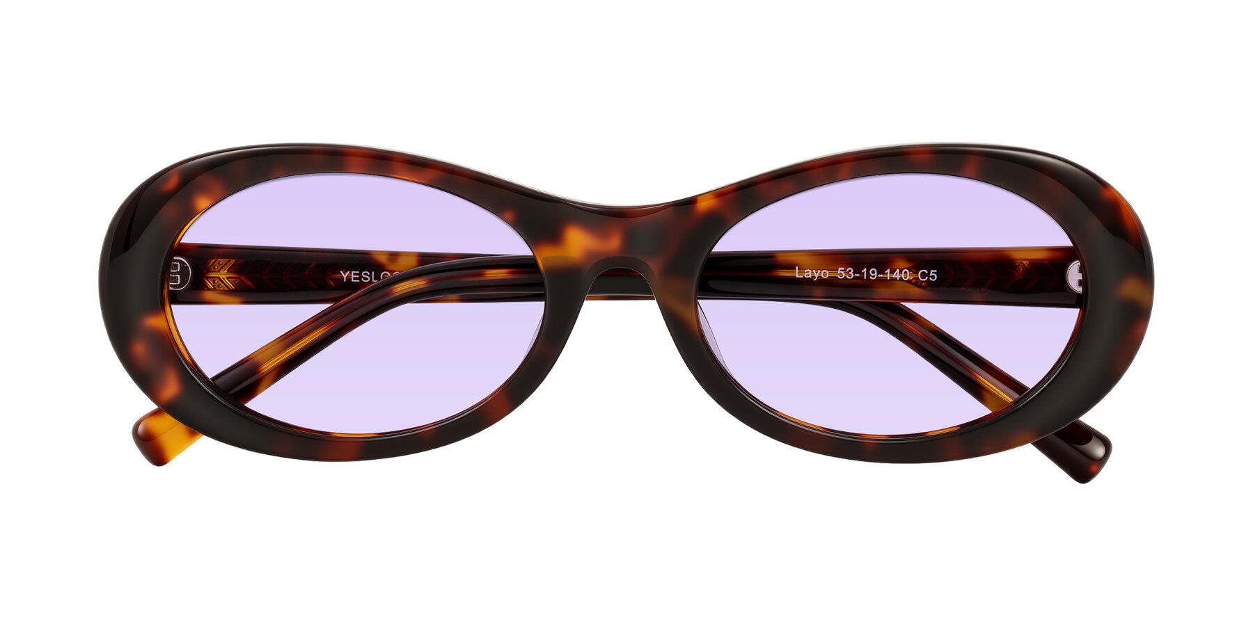 Folded Front of Layo in Tortoise with Light Purple Tinted Lenses
