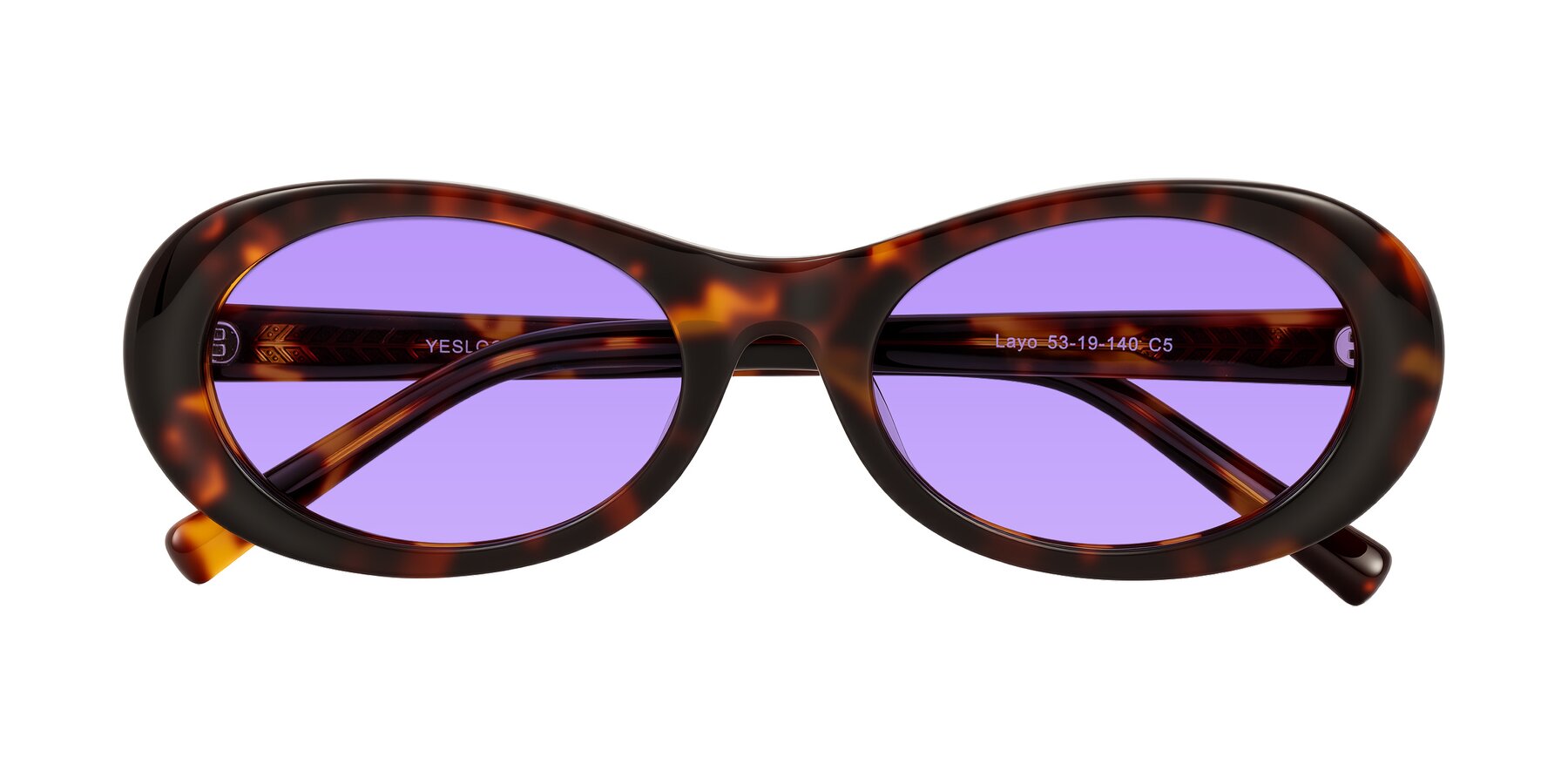 Folded Front of Layo in Tortoise with Medium Purple Tinted Lenses