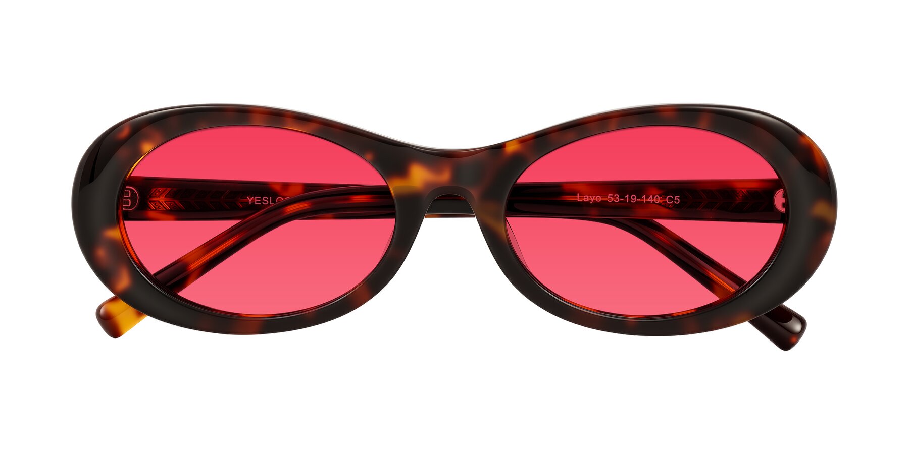 Folded Front of Layo in Tortoise with Red Tinted Lenses