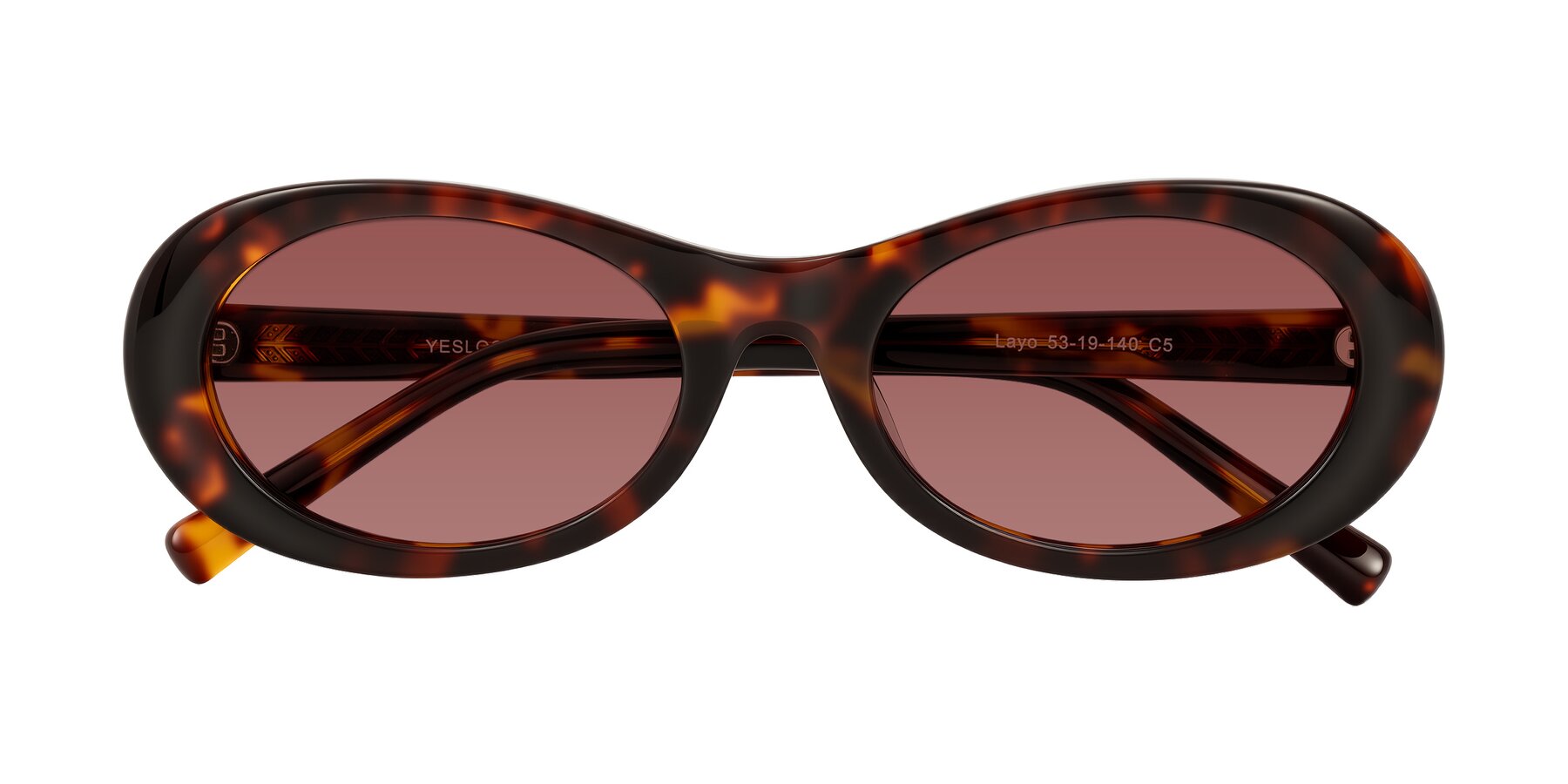 Folded Front of Layo in Tortoise with Garnet Tinted Lenses