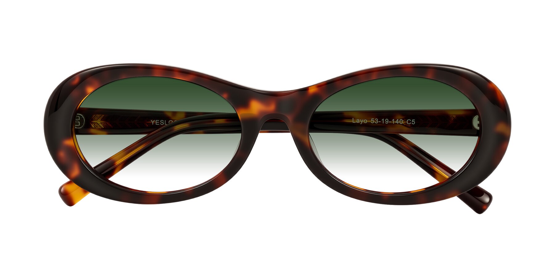 Folded Front of Layo in Tortoise with Green Gradient Lenses
