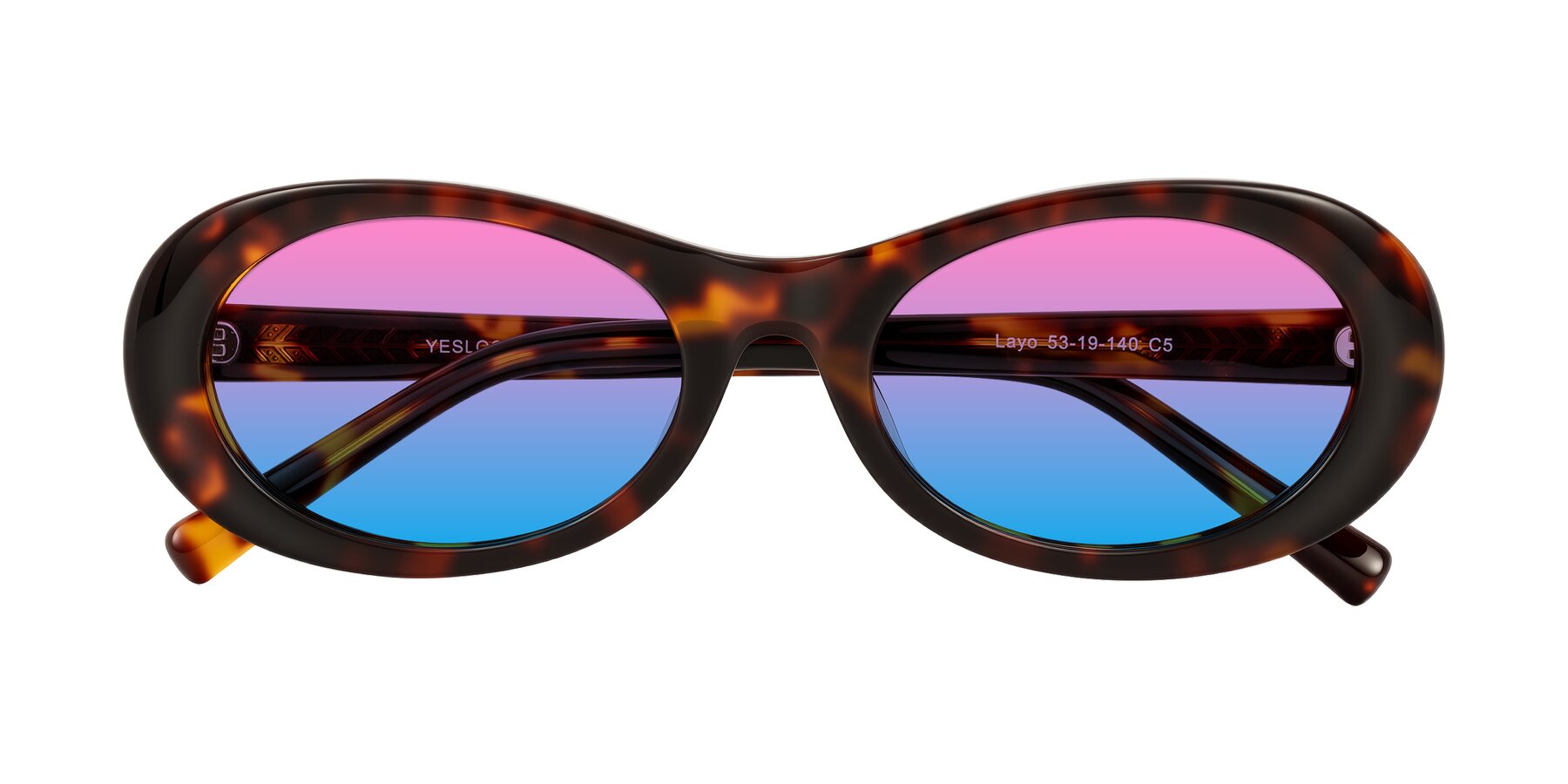 Folded Front of Layo in Tortoise with Pink / Blue Gradient Lenses