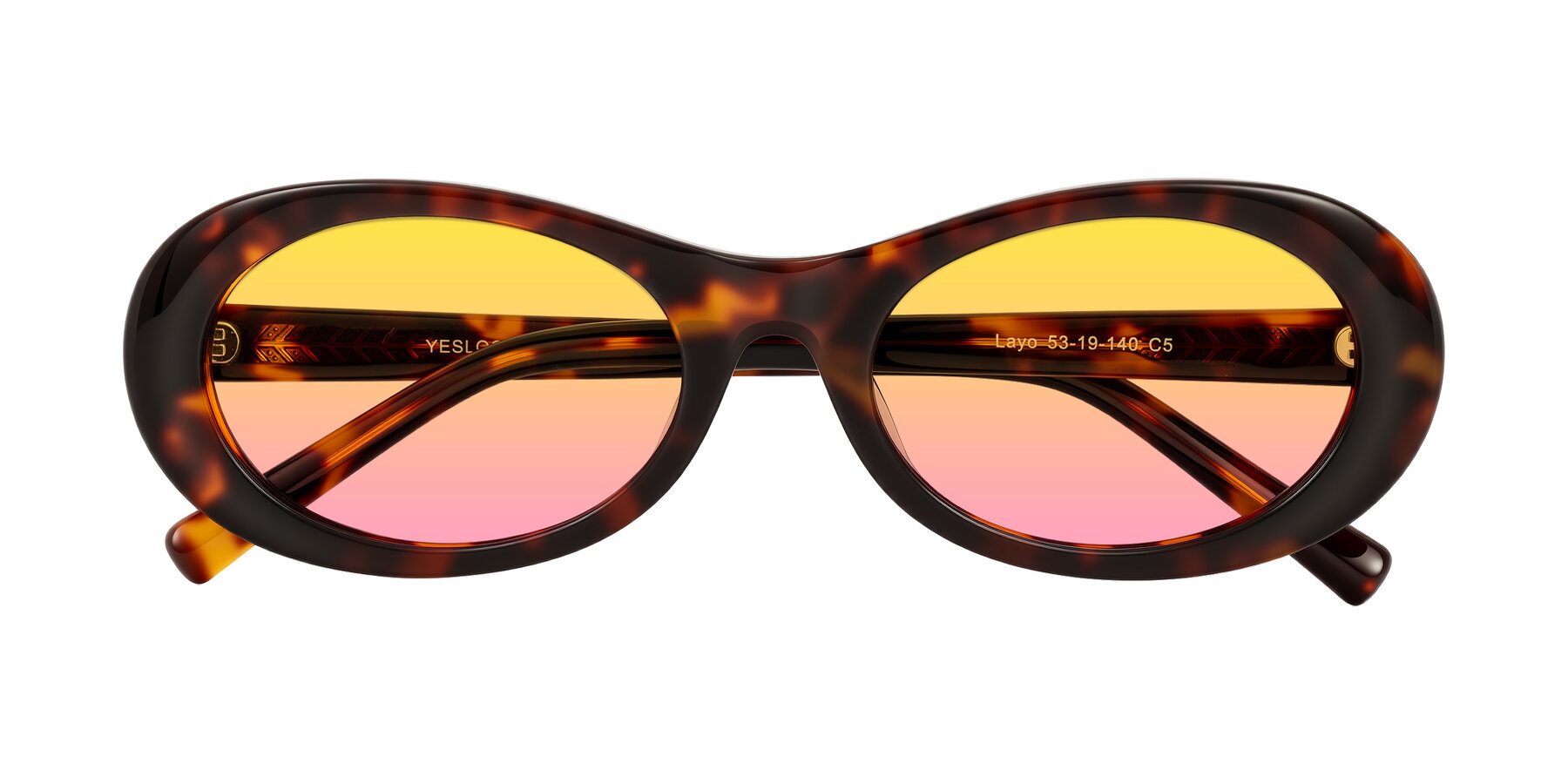 Folded Front of Layo in Tortoise with Yellow / Pink Gradient Lenses