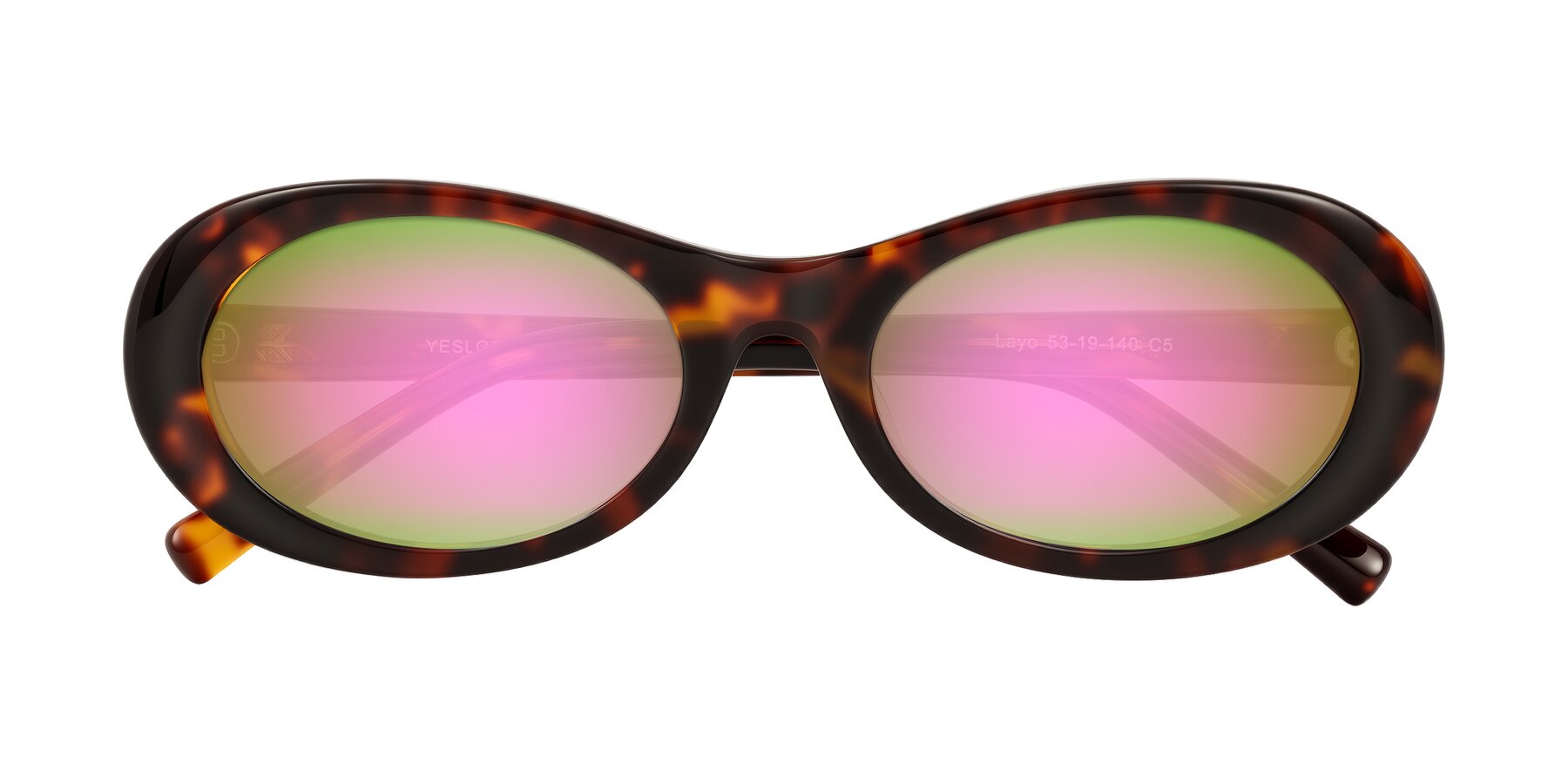 Folded Front of Layo in Tortoise with Pink Mirrored Lenses