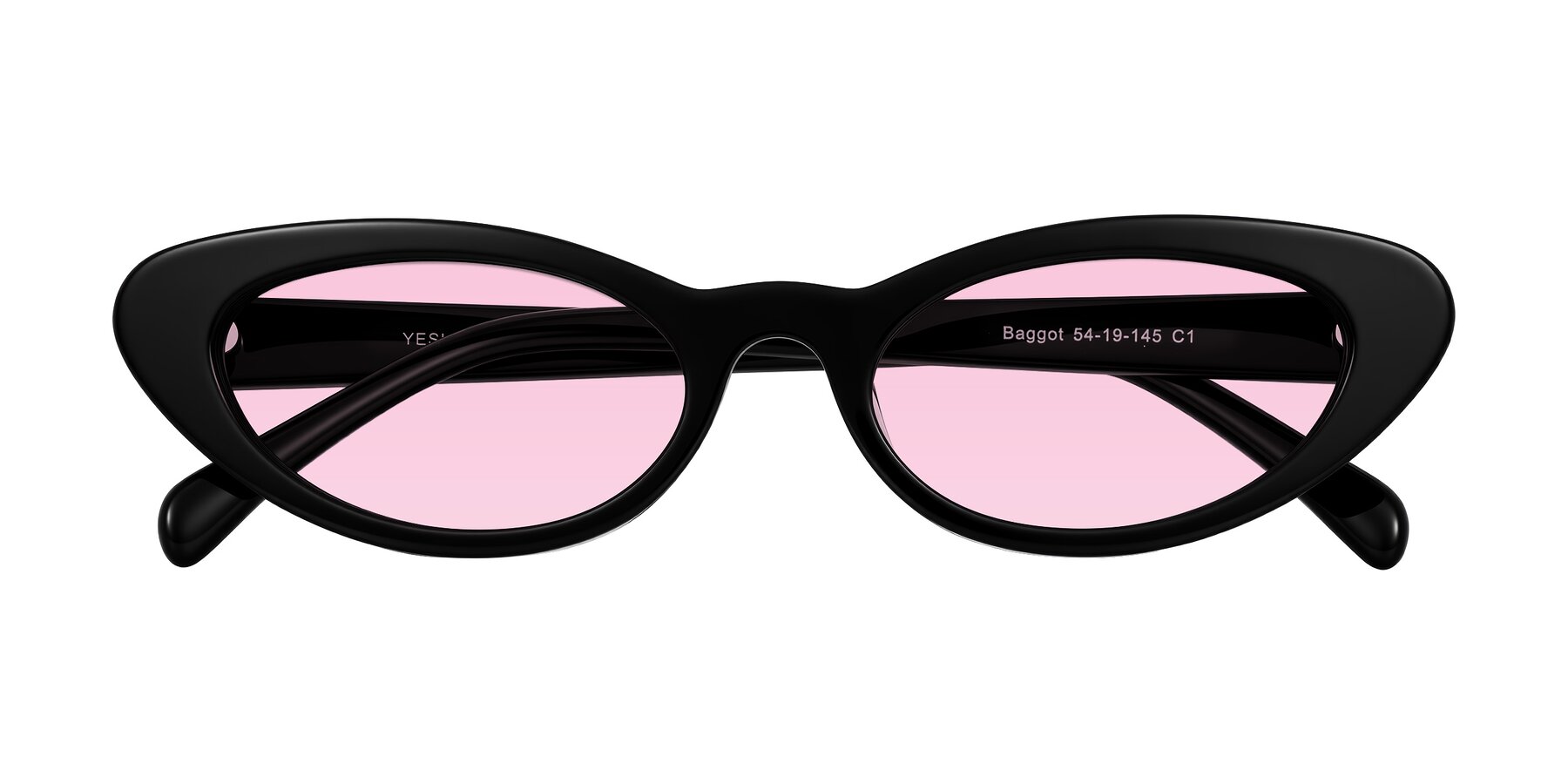 Folded Front of Baggot in Black with Light Pink Tinted Lenses