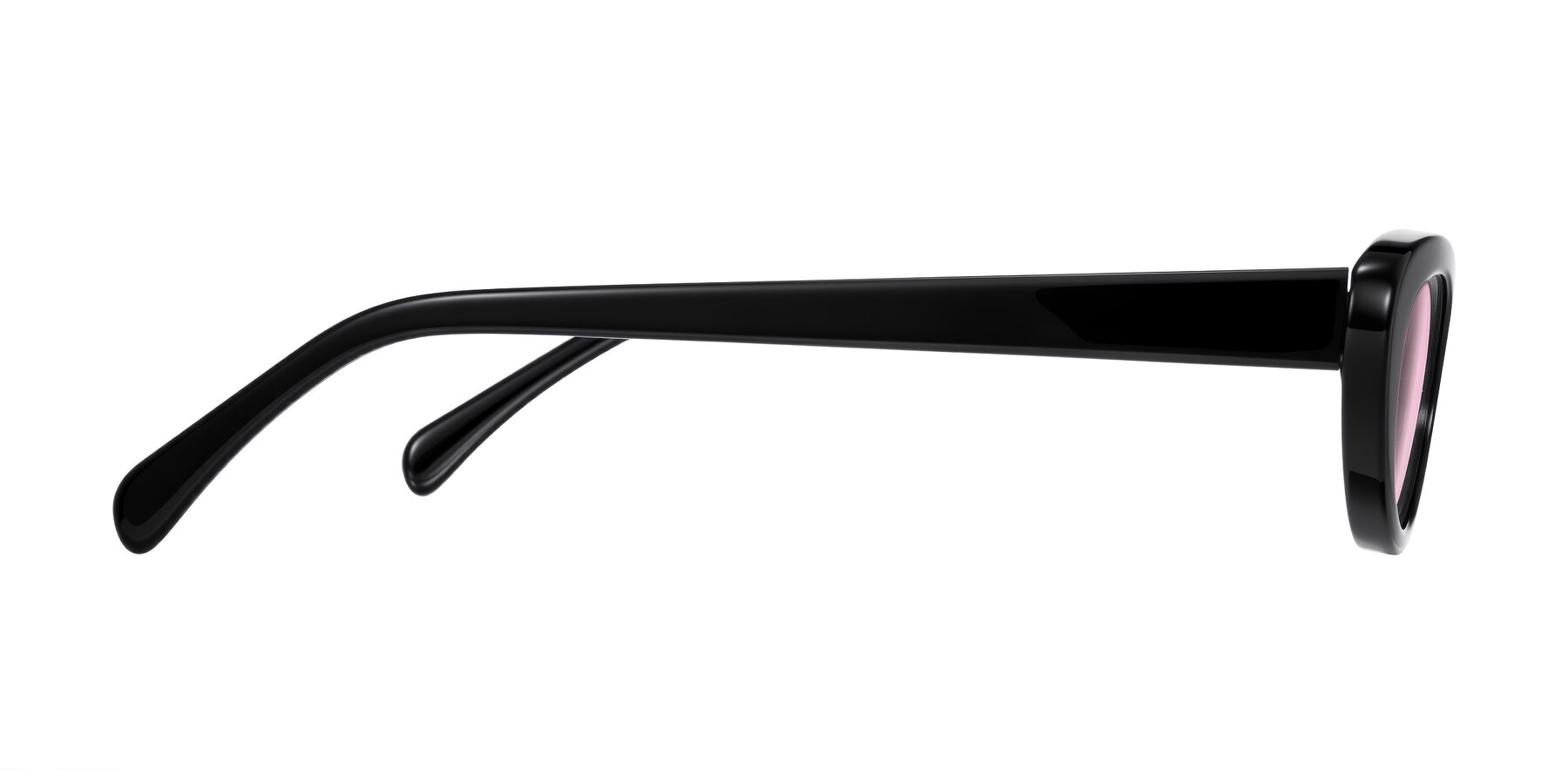 Side of Baggot in Black with Light Pink Tinted Lenses
