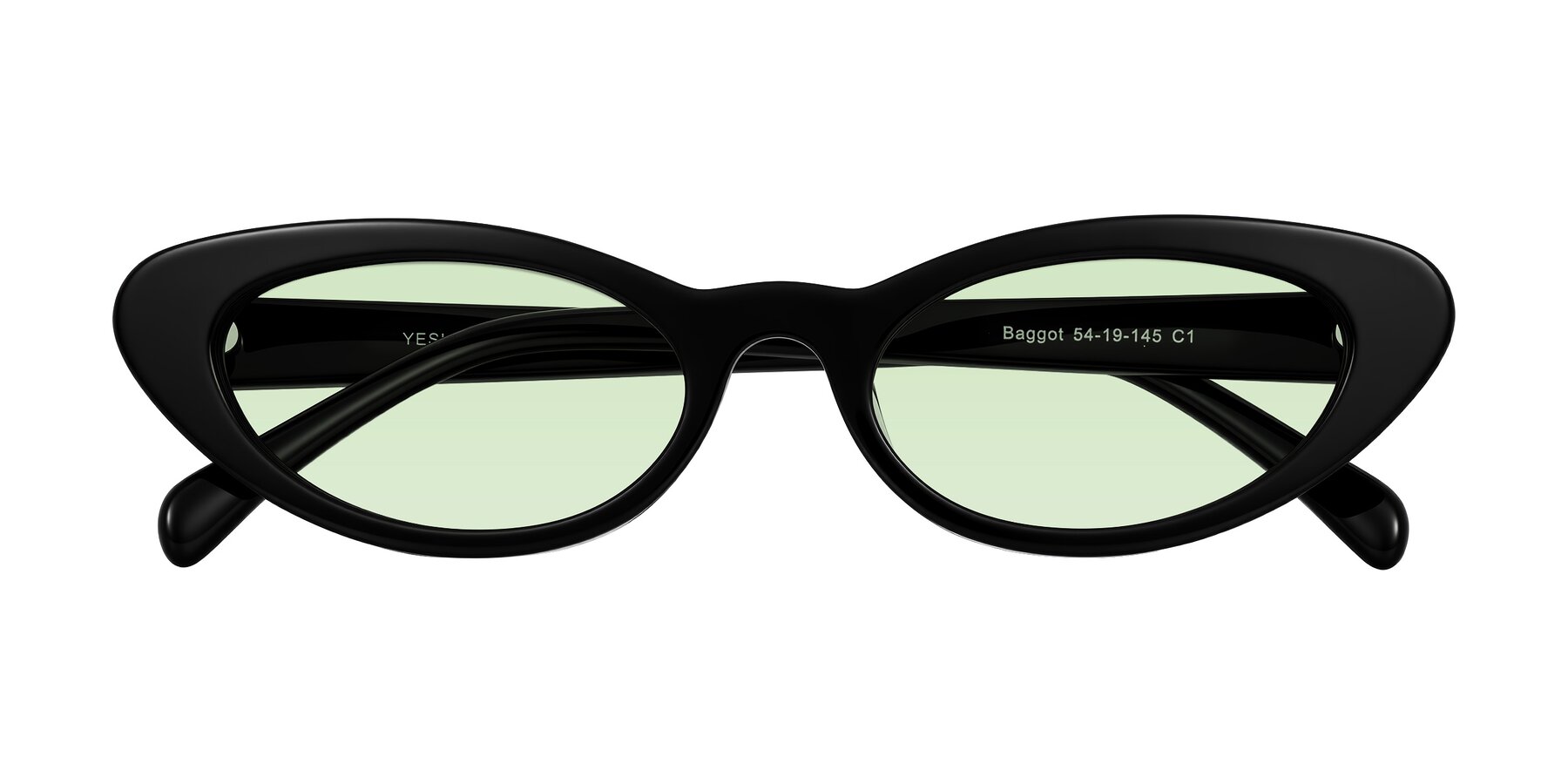 Folded Front of Baggot in Black with Light Green Tinted Lenses