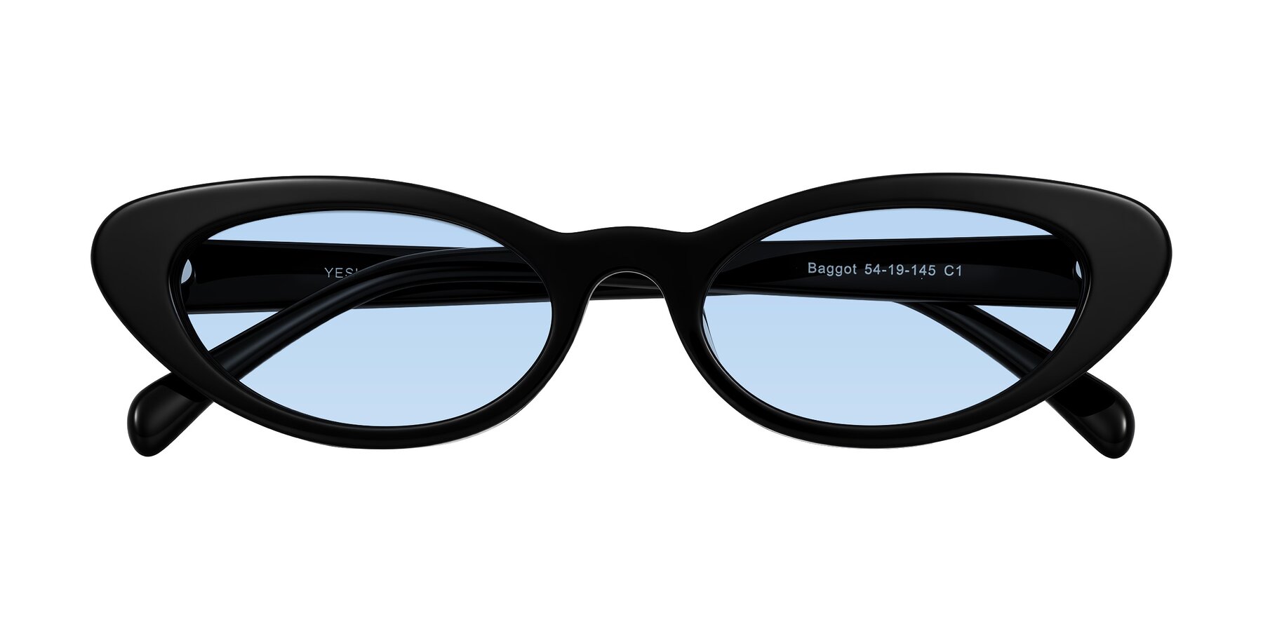 Folded Front of Baggot in Black with Light Blue Tinted Lenses