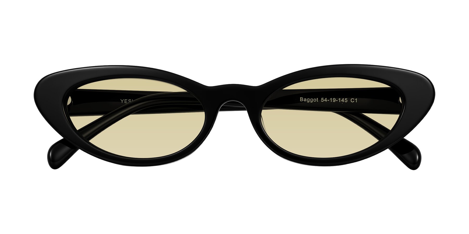 Folded Front of Baggot in Black with Light Champagne Tinted Lenses