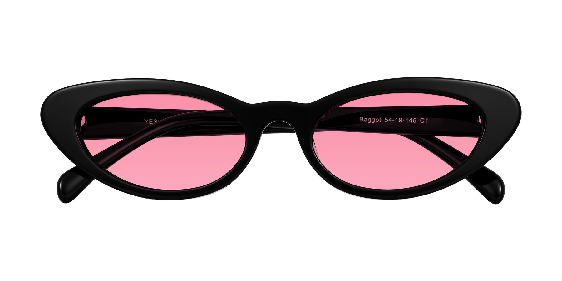 Folded Front of Baggot in Black with Pink Tinted Lenses