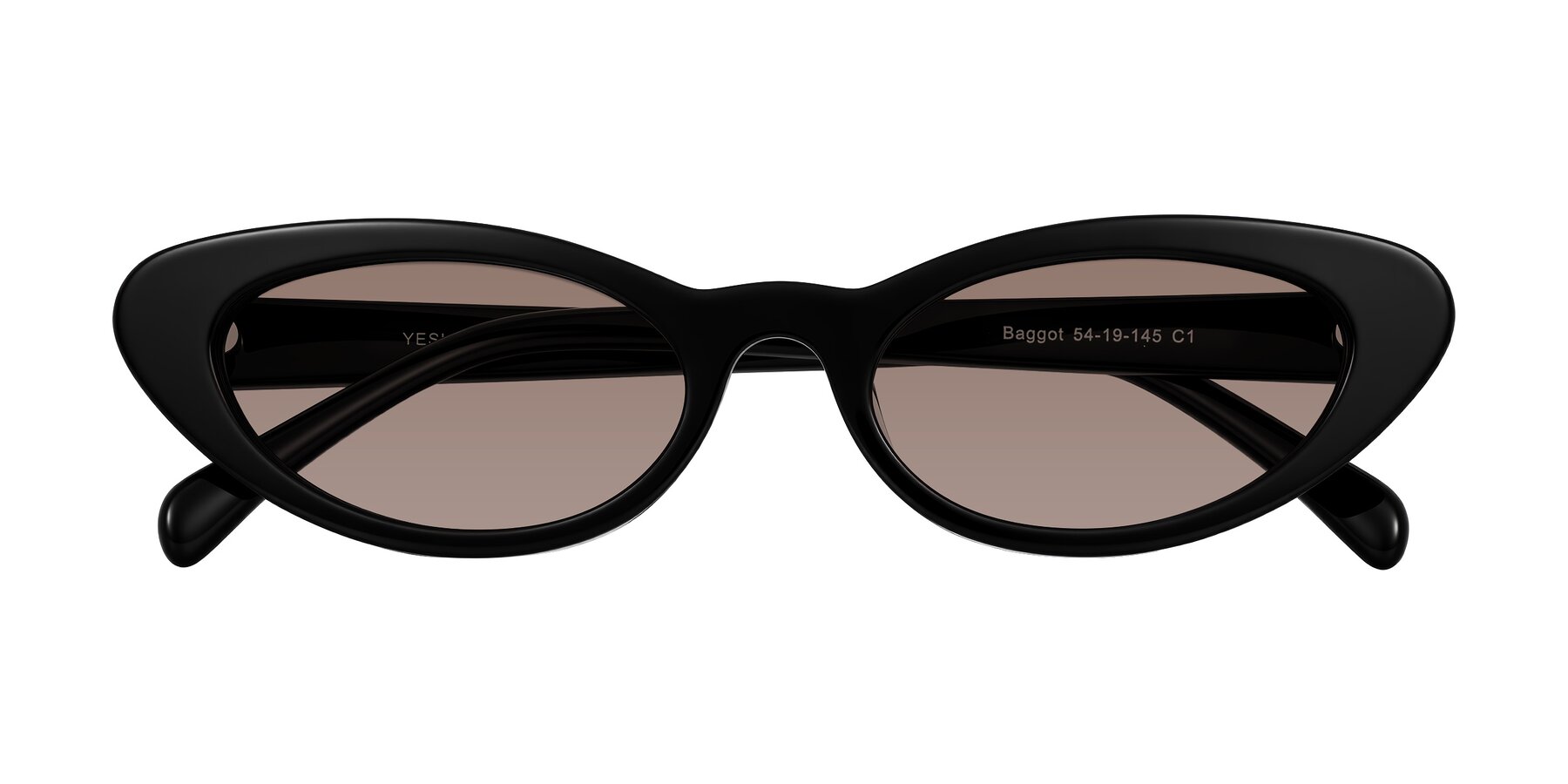 Folded Front of Baggot in Black with Medium Brown Tinted Lenses