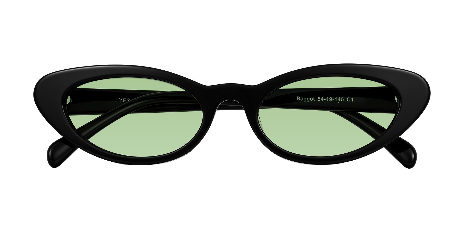 Folded Front of Baggot in Black with Medium Green Tinted Lenses