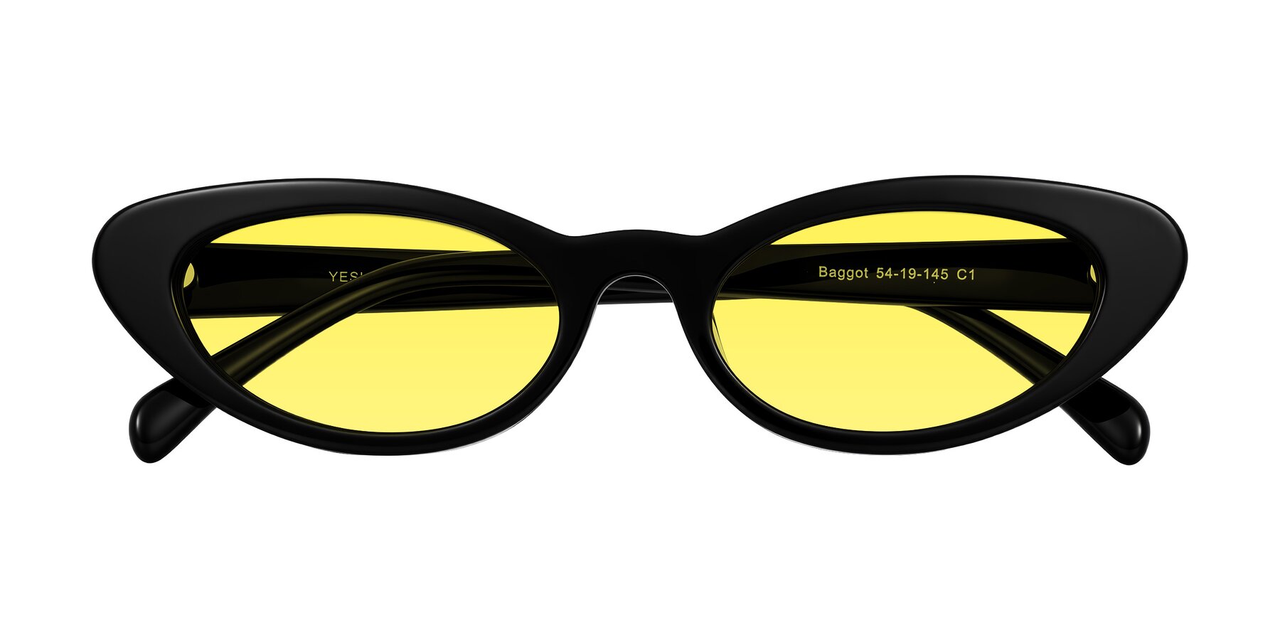 Folded Front of Baggot in Black with Medium Yellow Tinted Lenses