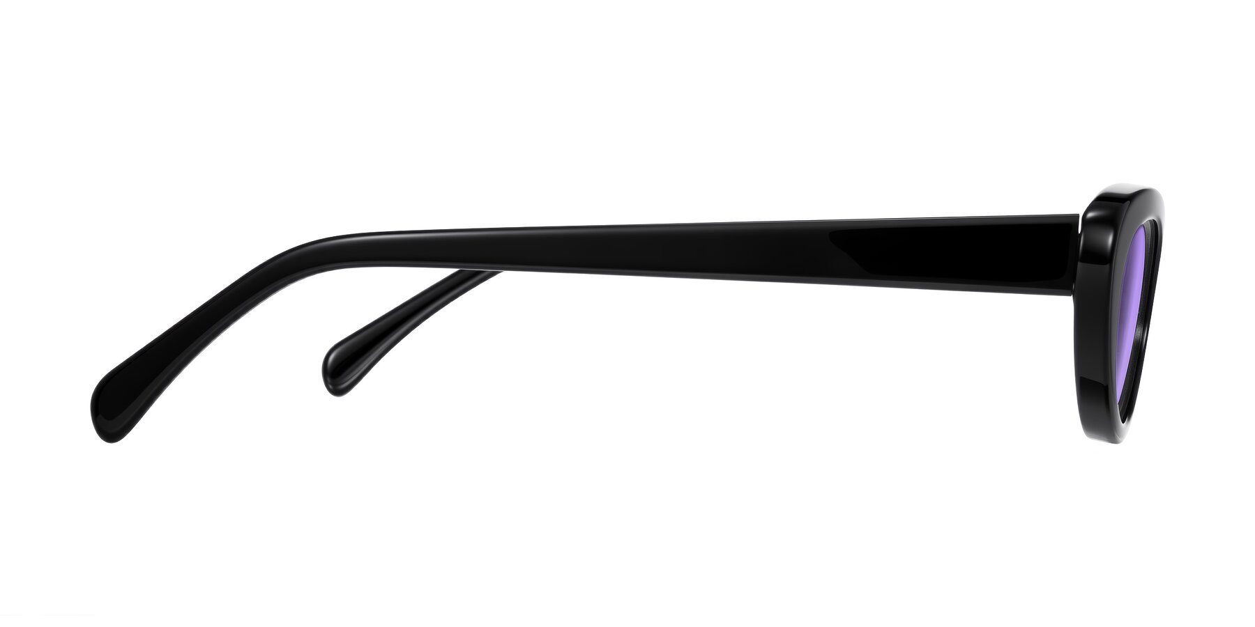Side of Baggot in Black with Medium Purple Tinted Lenses