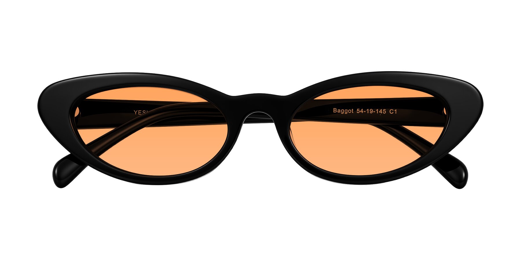 Folded Front of Baggot in Black with Medium Orange Tinted Lenses
